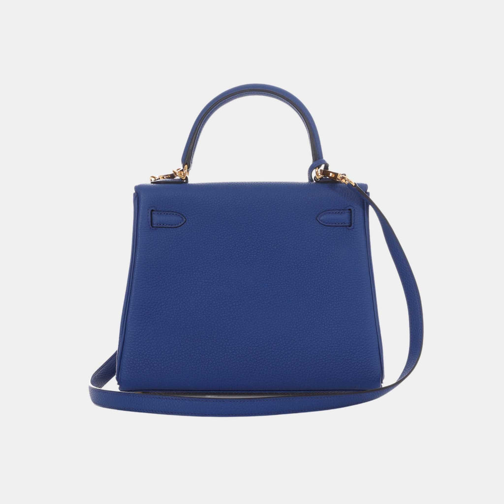 Kelly 25 Togo Bleu Royal Ghw Hermes – Гарантія оригінальності – вид ззаду