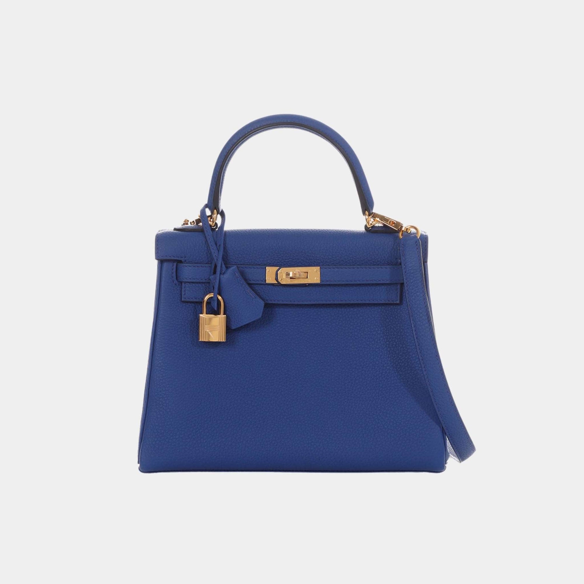 Kelly 25 Togo Bleu Royal Ghw Hermes – Гарантія оригінальності – боковий вид