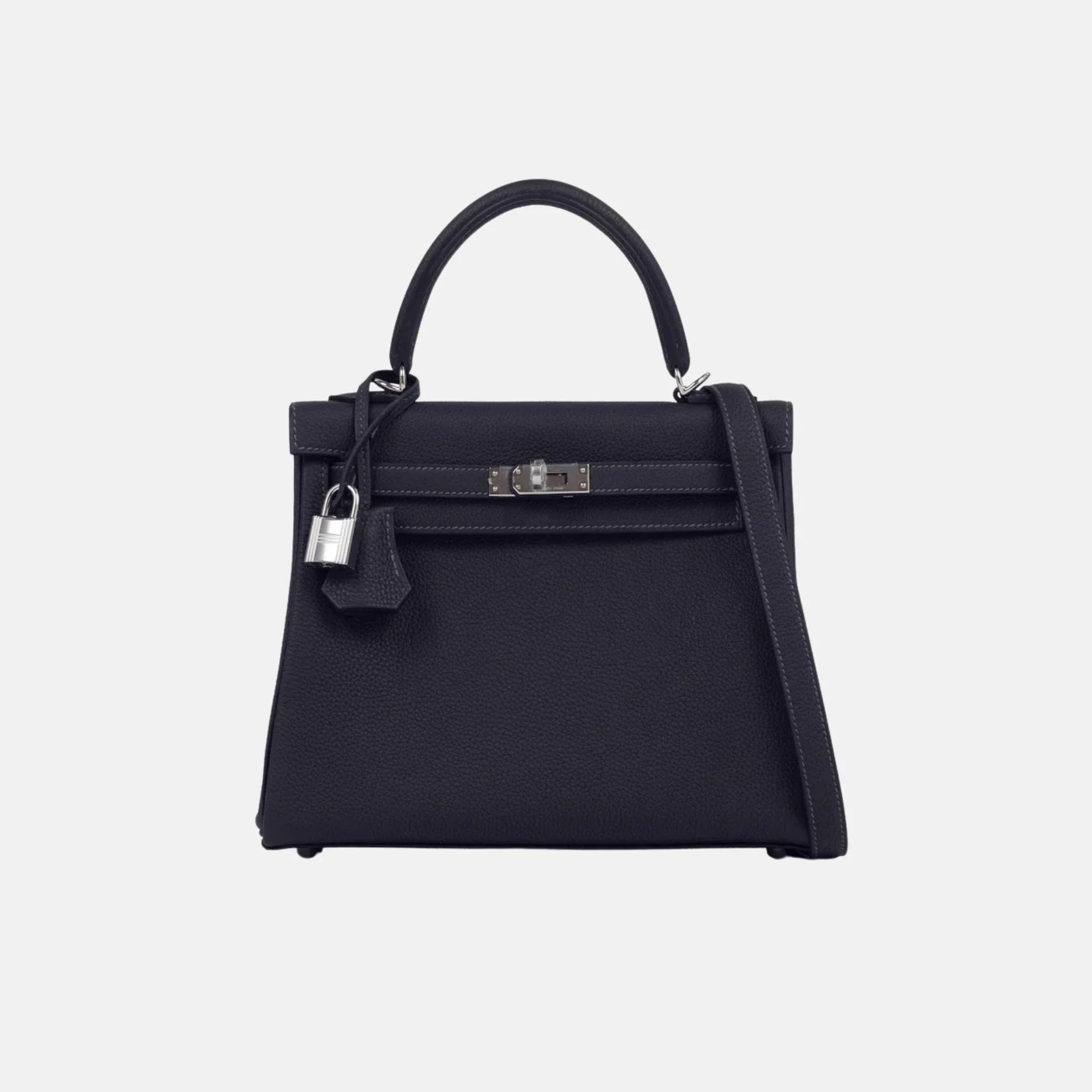 Оригінальна Kelly 25 Togo Bleu Nuit Phw Hermes – боковий вид