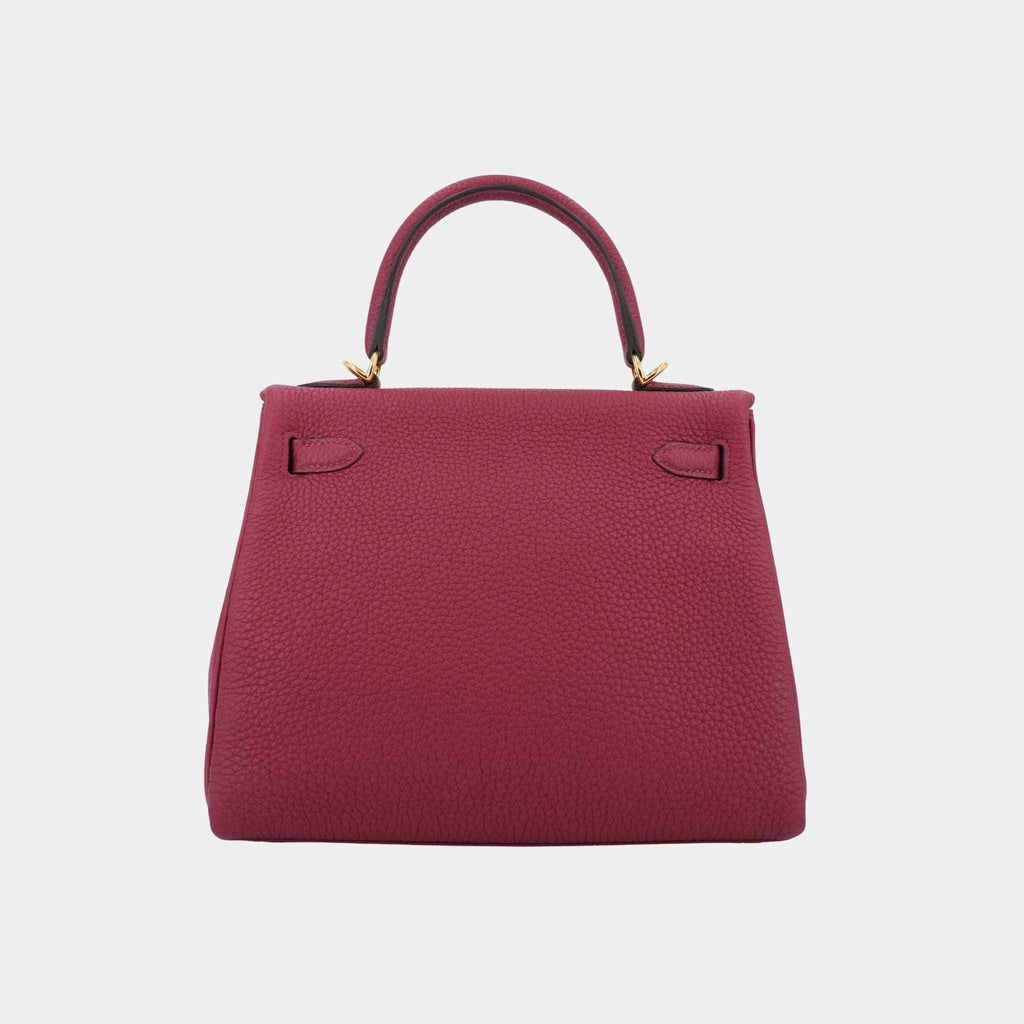 Kelly 25 Togo Rouge Grenat Ghw Hermes – Гарантія оригінальності – вид ззаду