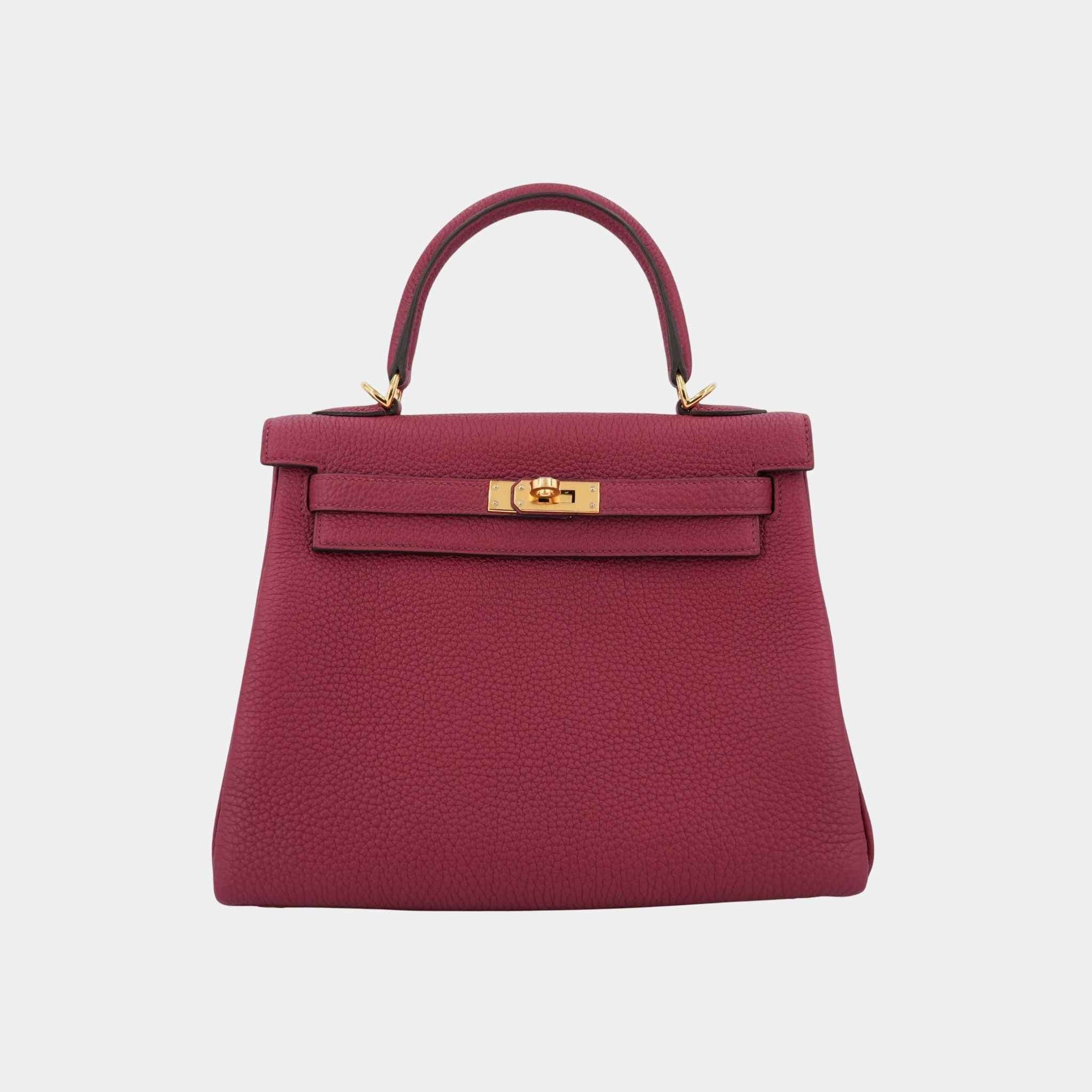 Kelly 25 Togo Rouge Grenat Ghw Hermes – Гарантія оригінальності – боковий вид