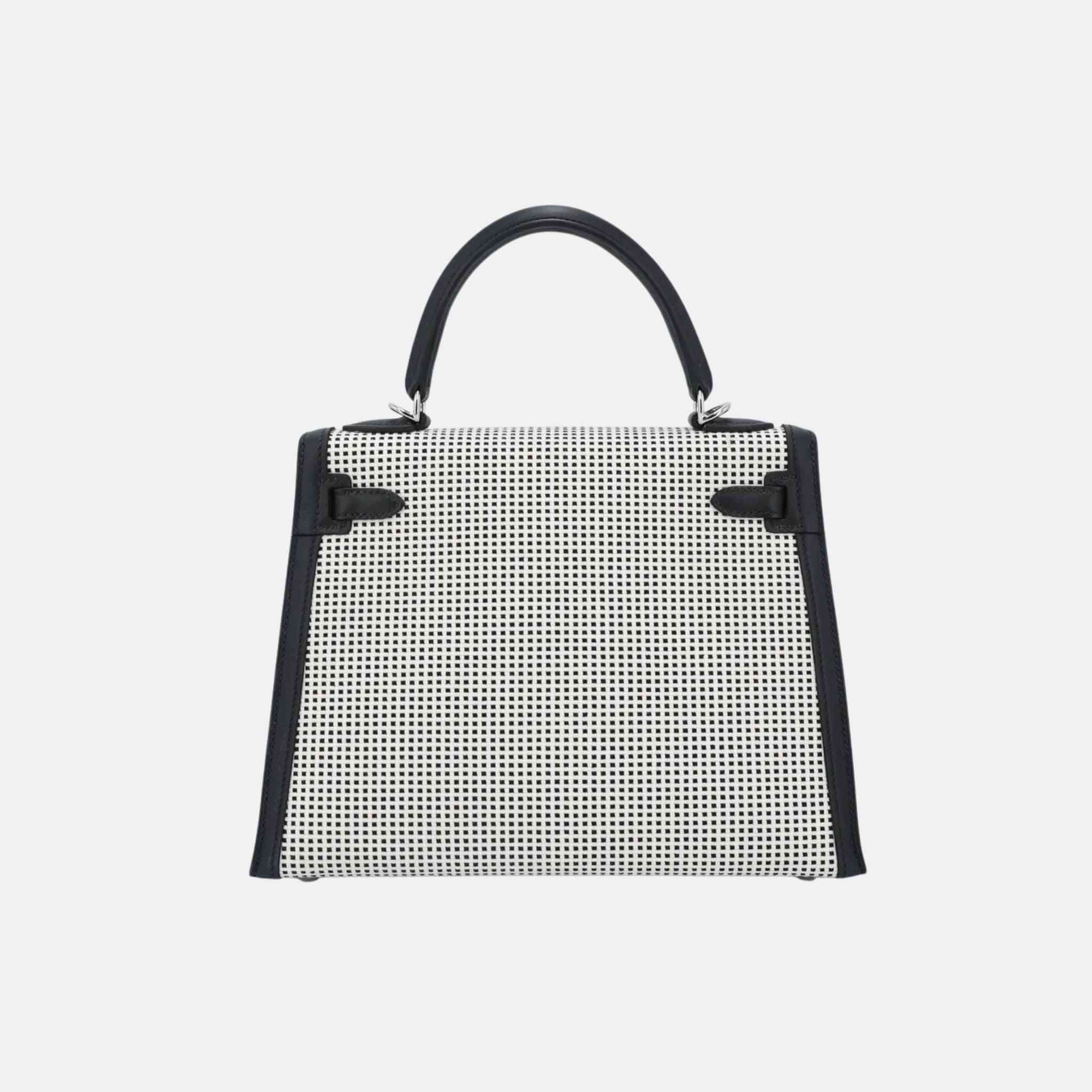 Оригінальна Kelly 25 Toile Quadrille Canvas-Swift Black Phw Hermes – вид ззаду