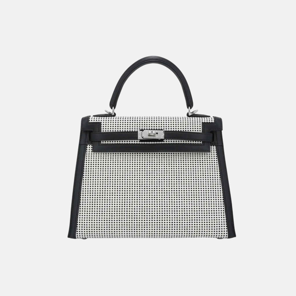 Оригінальна Kelly 25 Toile Quadrille Canvas-Swift Black Phw Hermes – боковий вид