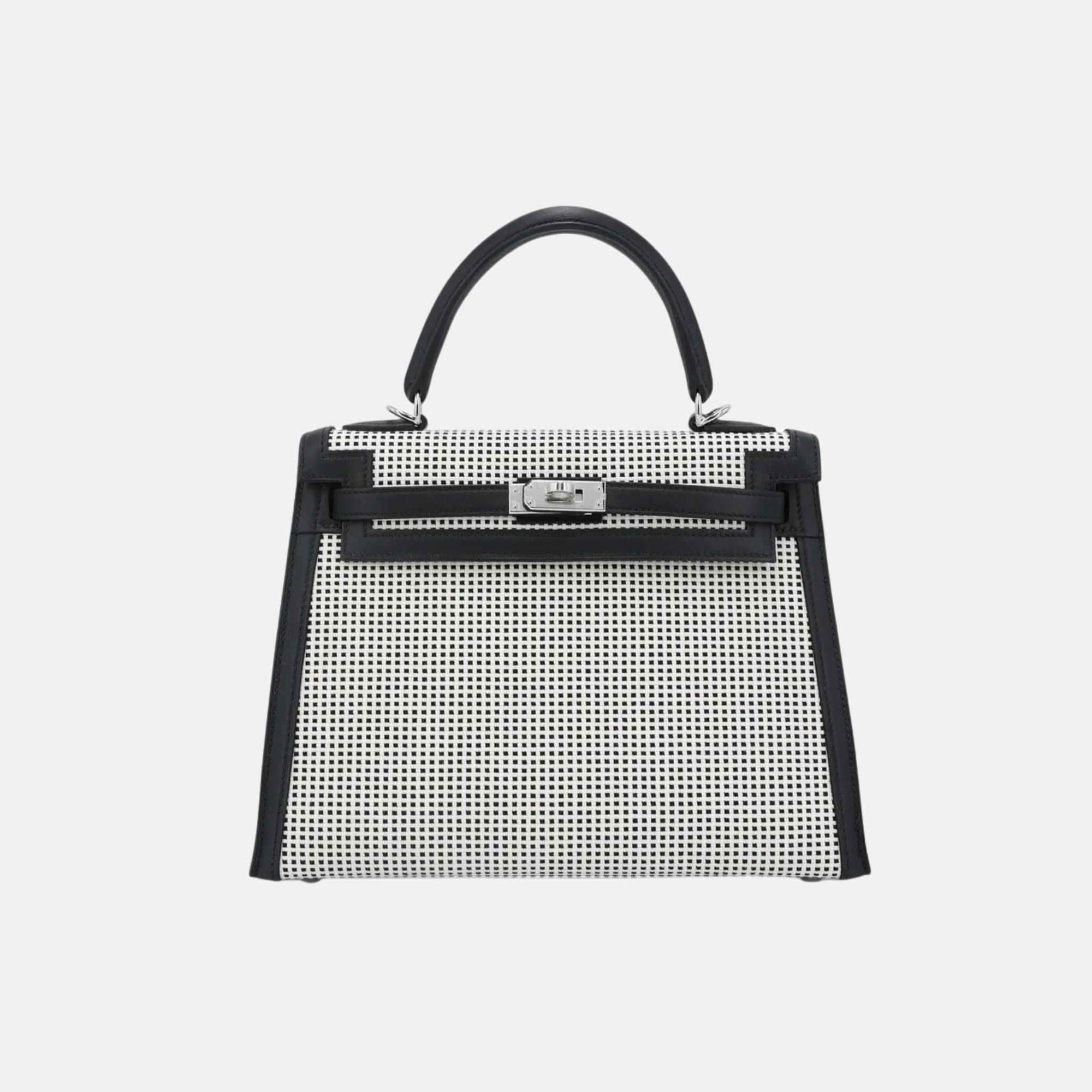 Оригінальна Kelly 25 Toile Quadrille Canvas-Swift Black Phw Hermes – боковий вид