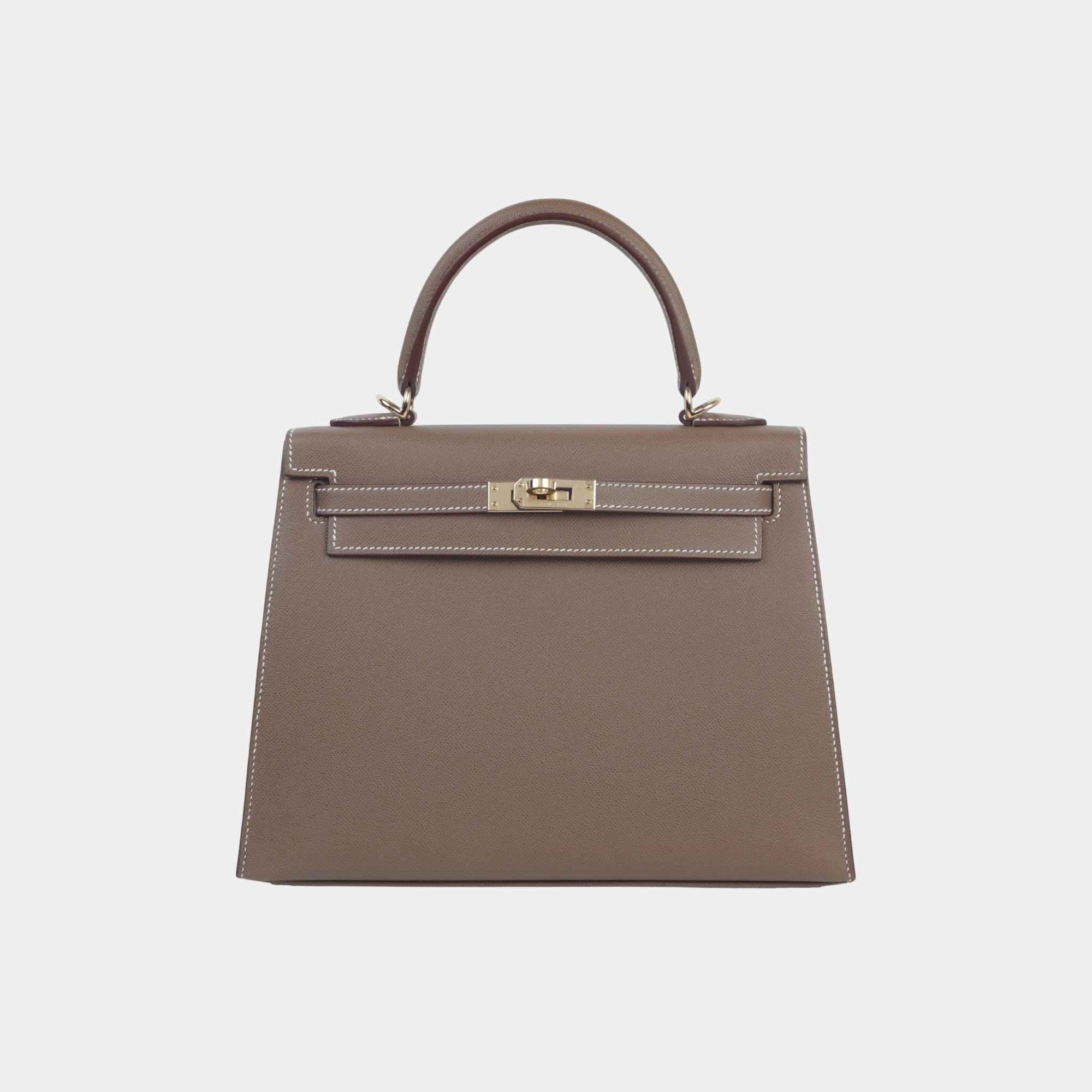 Оригінальна Kelly 25 Verso Madame Sellier Etoupe Hermes – боковий вид