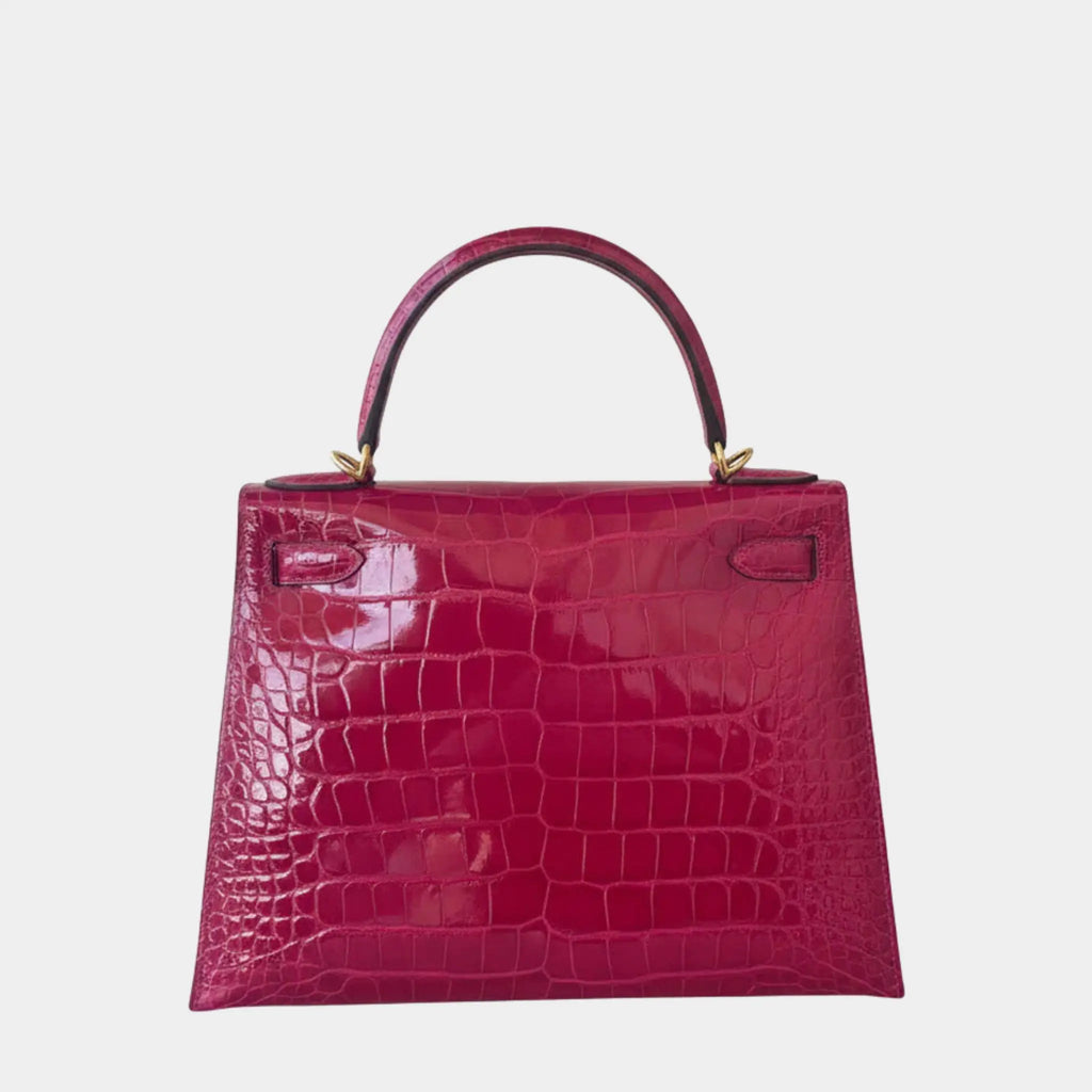 Kelly 28 Alligator Mississippiensis Lisse Rose Pourpre Ghw Hermes – Гарантія оригінальності – вид ззаду