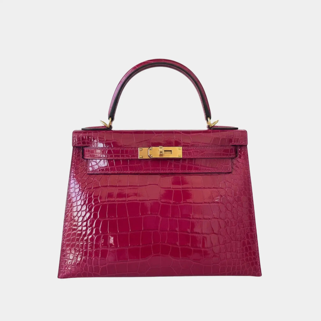 Kelly 28 Alligator Mississippiensis Lisse Rose Pourpre Ghw Hermes – Гарантія оригінальності – боковий вид