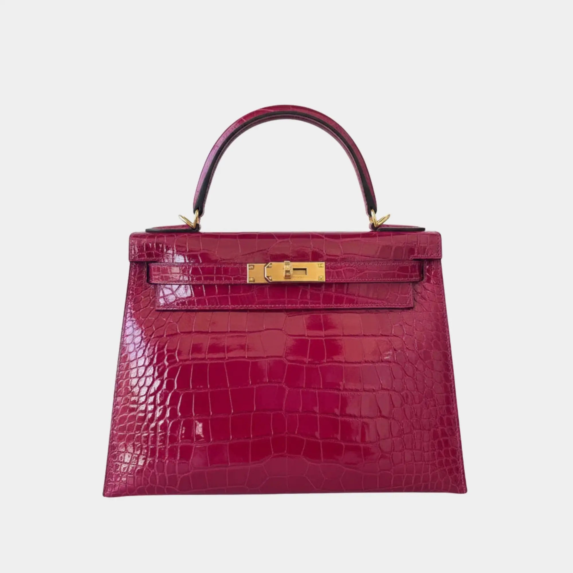 Kelly 28 Alligator Mississippiensis Lisse Rose Pourpre Ghw Hermes – Гарантія оригінальності – боковий вид