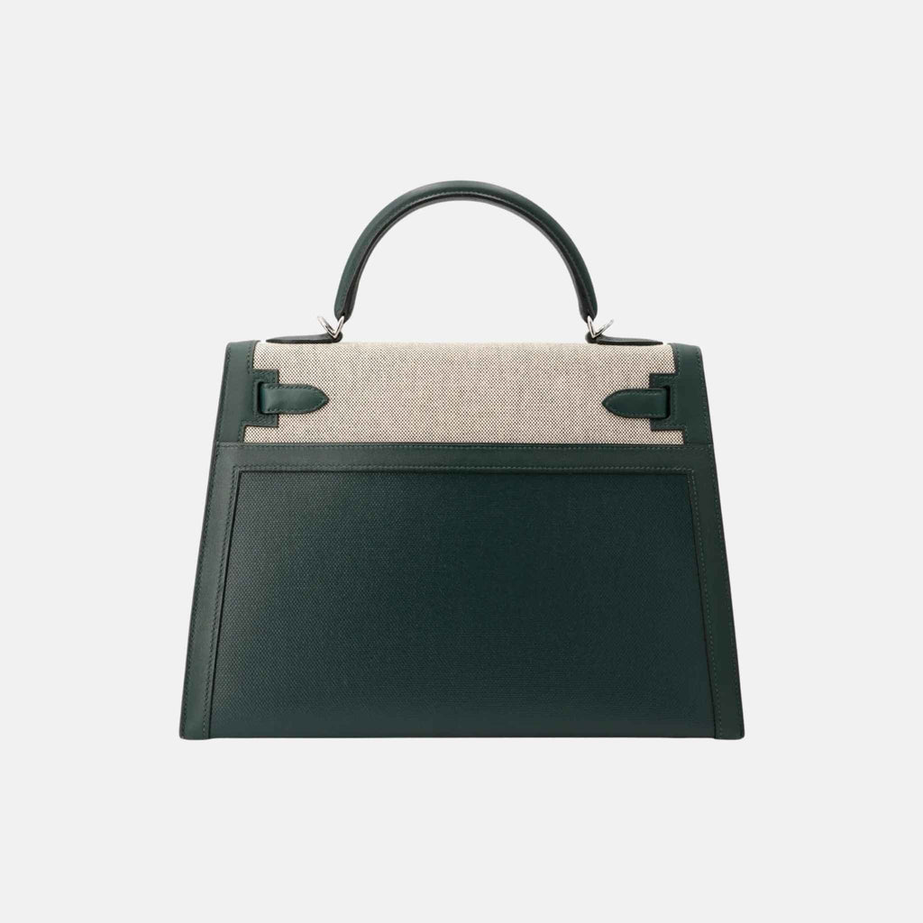 Kelly 32 Swift Toile Berline Canvas Vert Cypress Phw Hermes – Гарантія оригінальності – вид ззаду