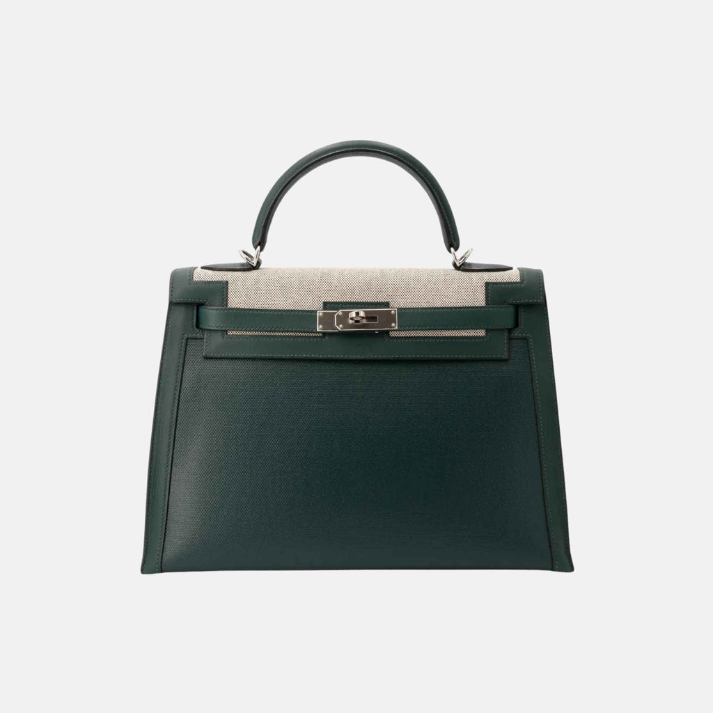 Kelly 32 Swift Toile Berline Canvas Vert Cypress Phw Hermes – Гарантія оригінальності – боковий вид