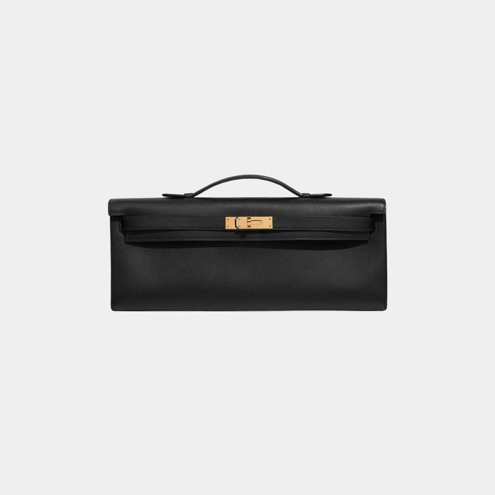 Kelly Cut Clutch Swift Black Ghw Hermes – Гарантія оригінальності – боковий вид