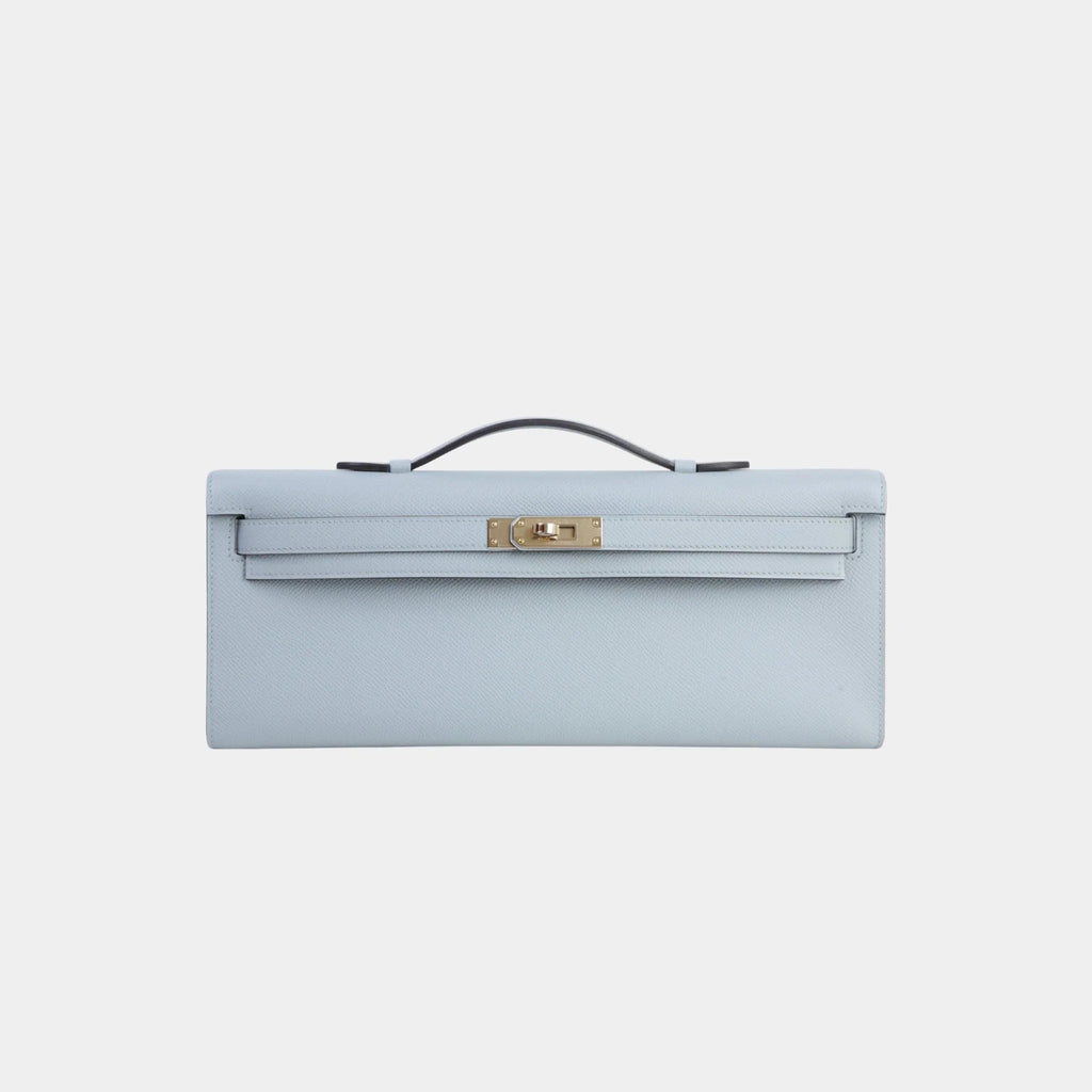 Оригінальна Kelly Cut Epsom Bleu Glacier Pbhw Hermes – боковий вид