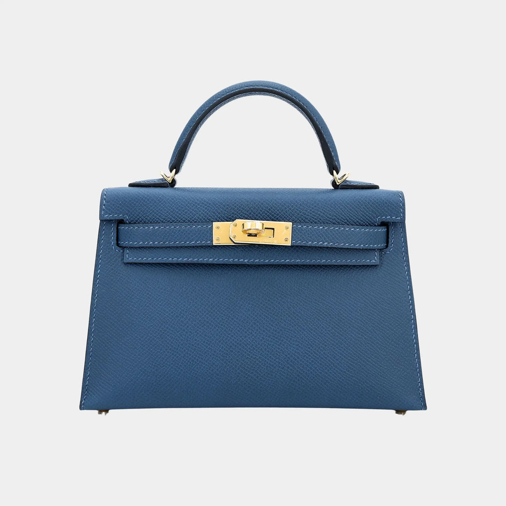 Оригінальна Kelly Mini 20 Epsom Deep Blue Ghw Hermes – боковий вид