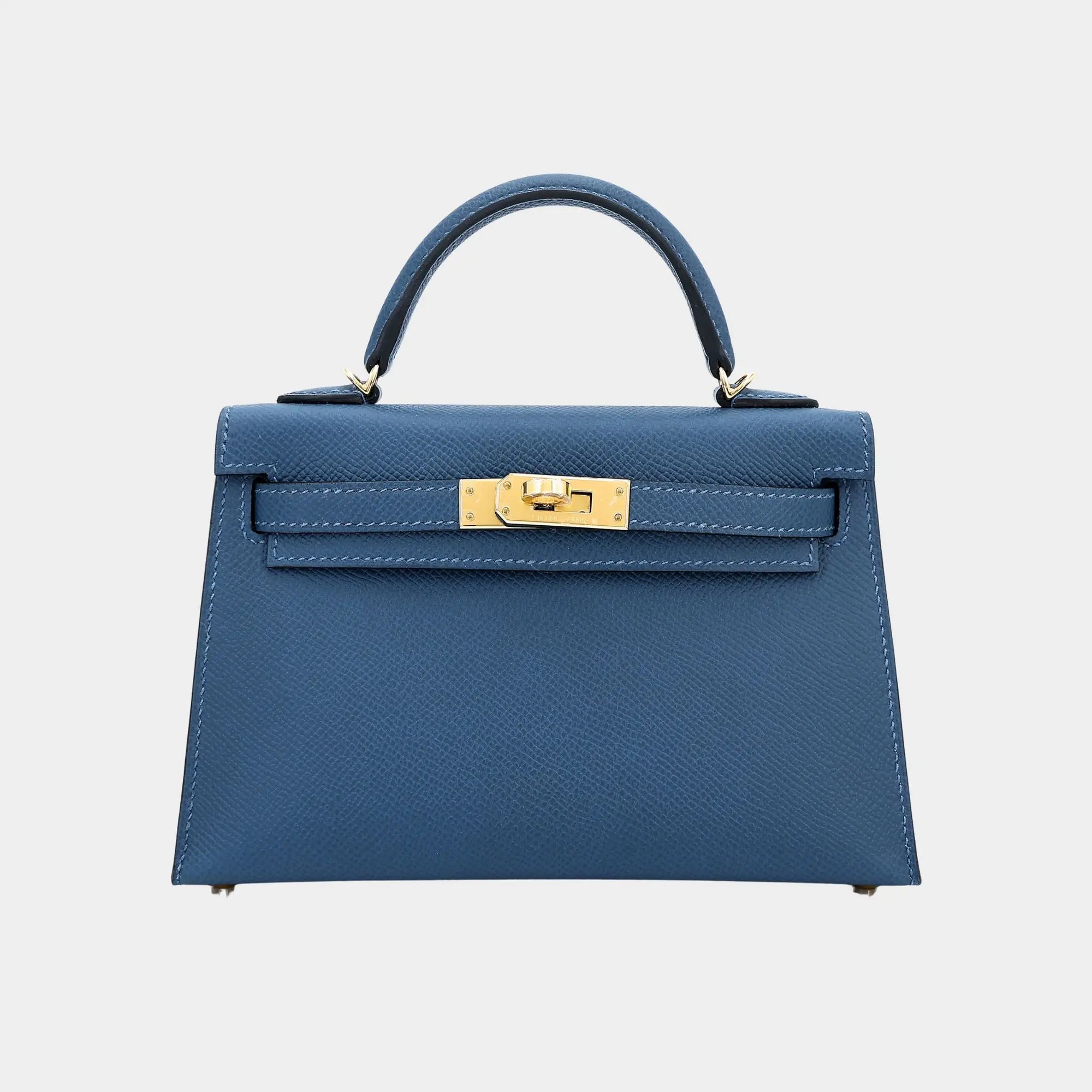 Оригінальна Kelly Mini 20 Epsom Deep Blue Ghw Hermes – боковий вид