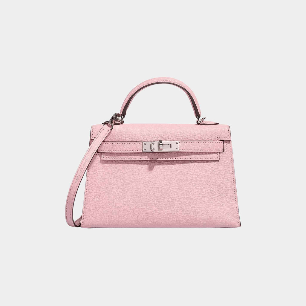 Оригінальна Kelly Mini Chevre Rose Sakura Phw Hermes – боковий вид
