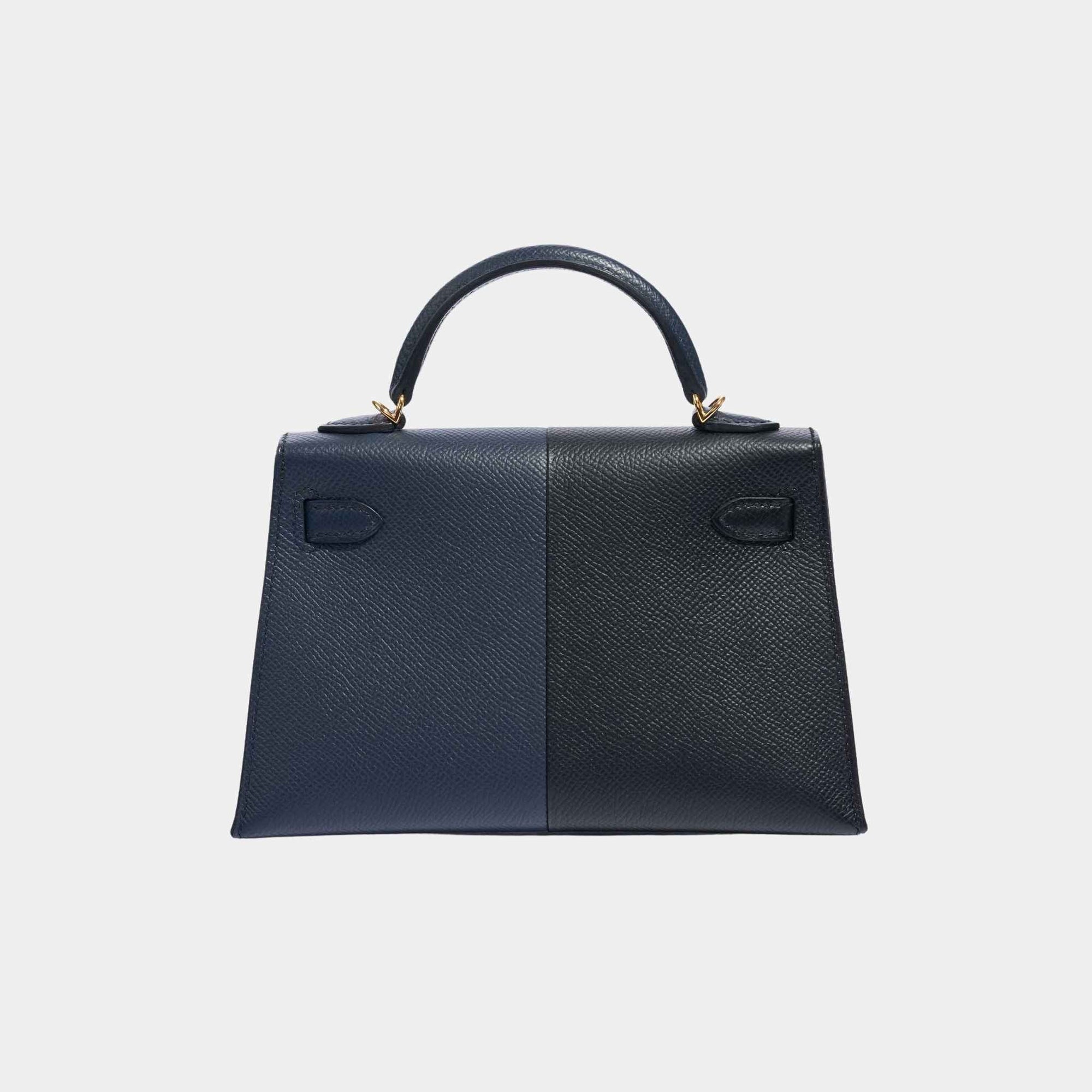 Оригінальна Kelly Mini II 20 Casaque Epsom Bleu Indigo And Black Ghw Hermes – вид ззаду