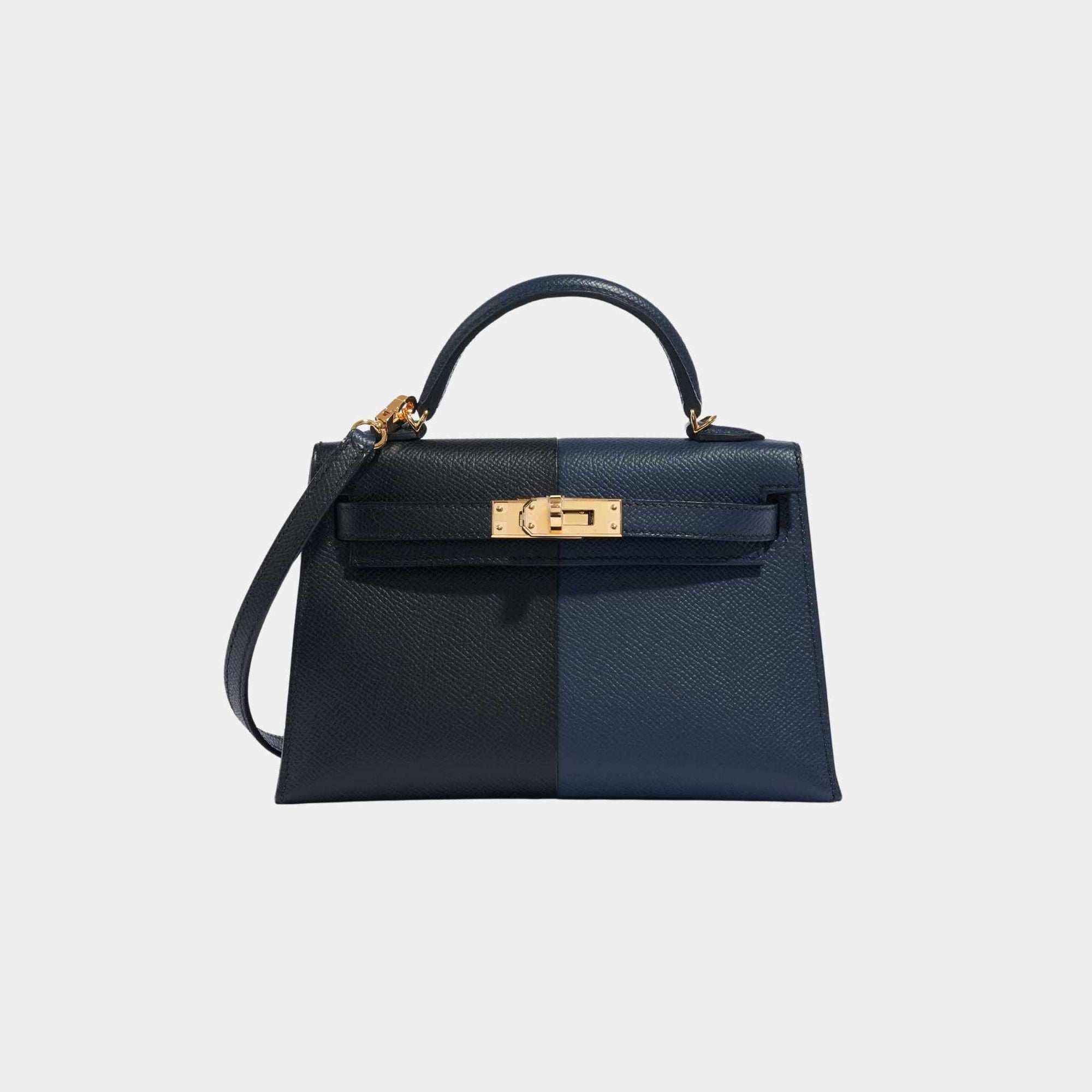 Оригінальна Kelly Mini II 20 Casaque Epsom Bleu Indigo And Black Ghw Hermes – боковий вид