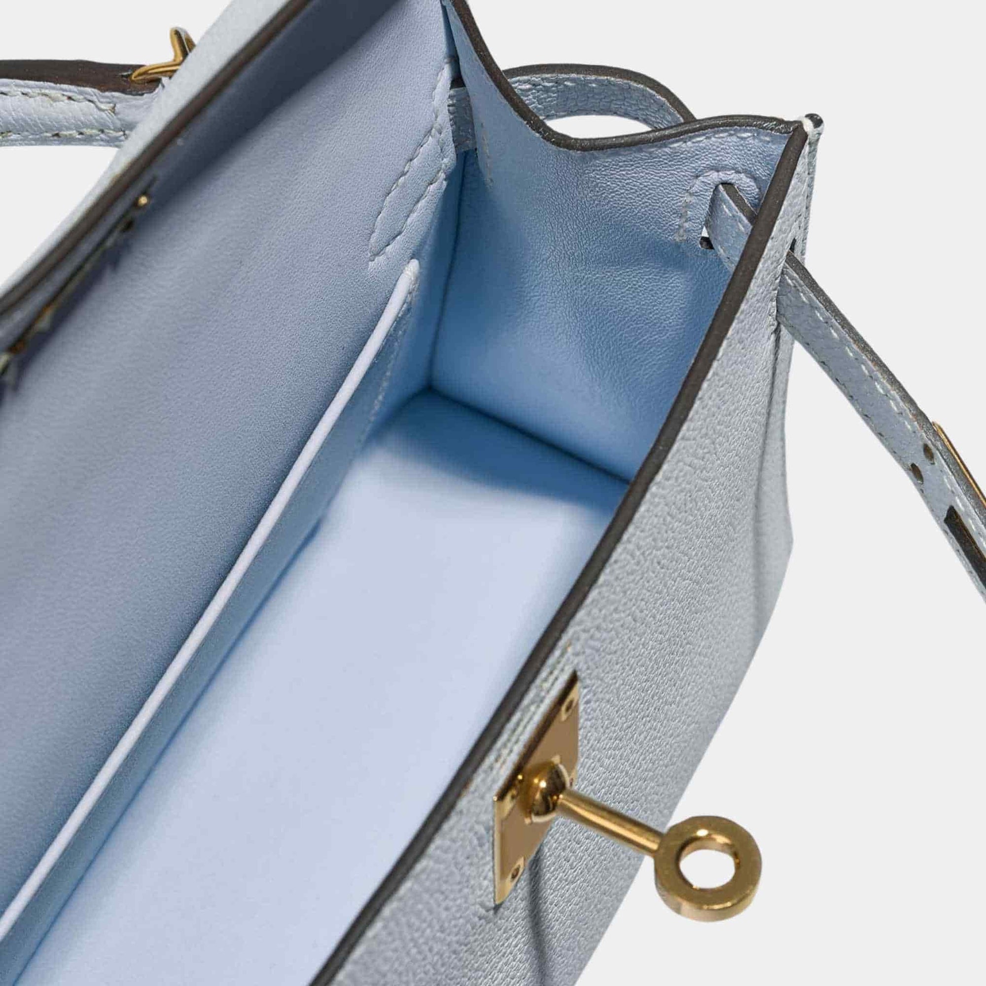 Оригінальна Kelly Mini II 20 Chevre Mysore Blue Brume Hermes – вид ззаду