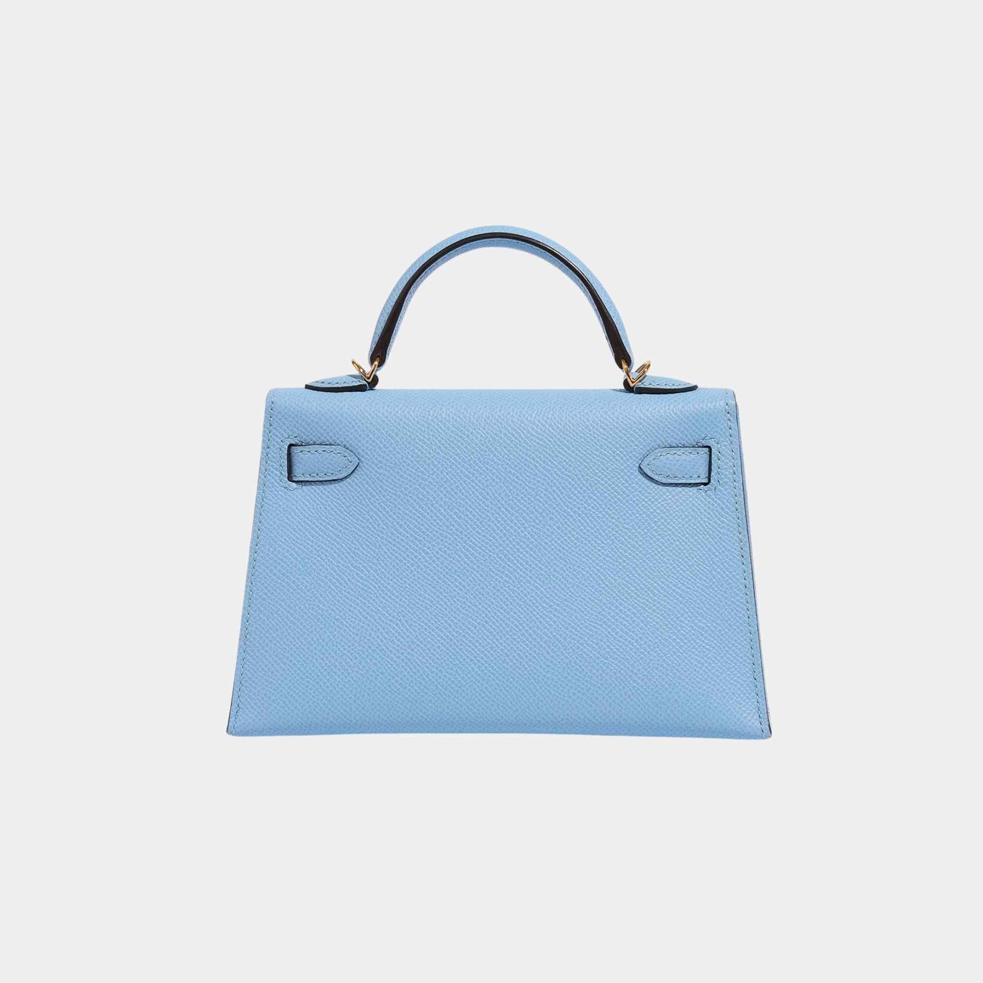 Kelly Mini II 20 Epsom Blue Celeste Ghw Hermes – Гарантія оригінальності – вид ззаду
