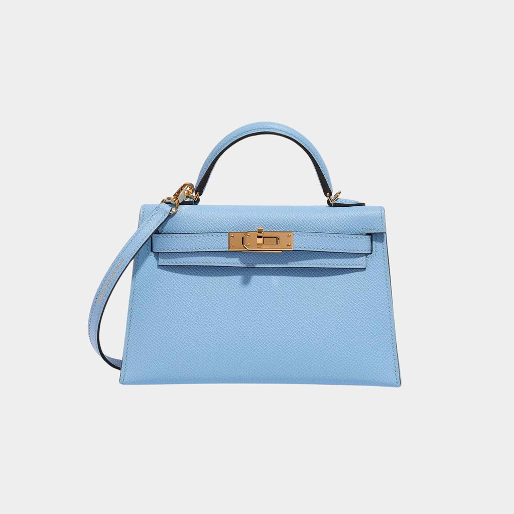 Kelly Mini II 20 Epsom Blue Celeste Ghw Hermes – Гарантія оригінальності – боковий вид