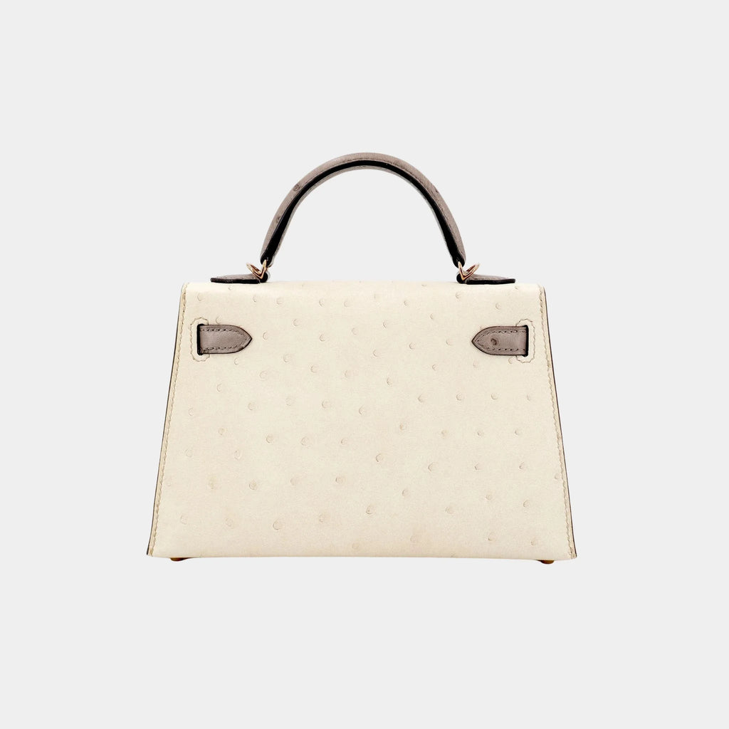 Kelly Mini II 20 Ostrich Beton Hermes – Гарантія оригінальності – вид ззаду