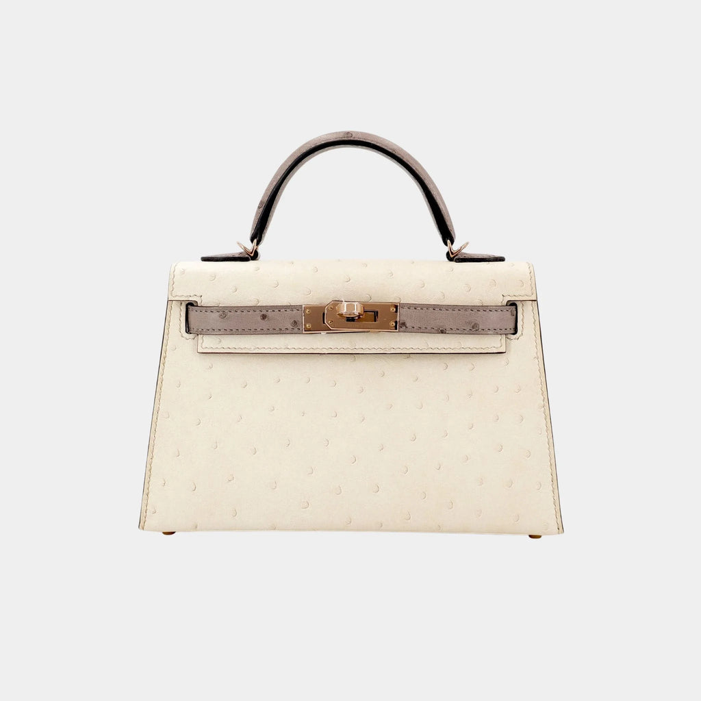 Kelly Mini II 20 Ostrich Beton Hermes – Гарантія оригінальності – боковий вид