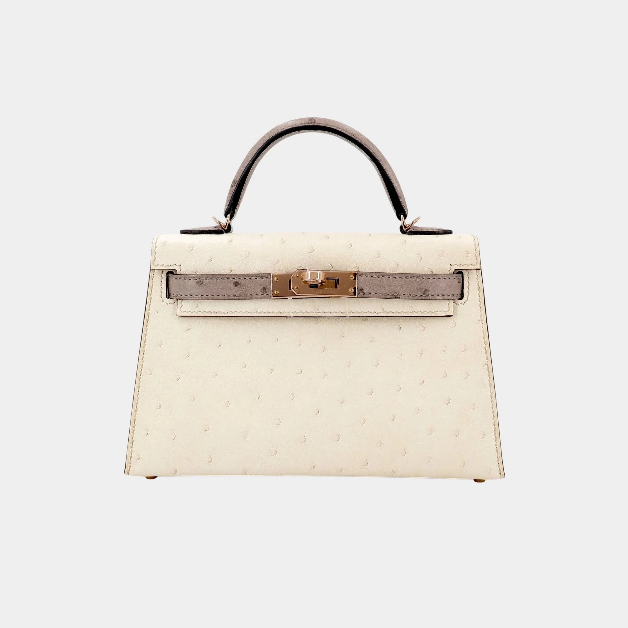 Kelly Mini II 20 Ostrich Beton Hermes – Гарантія оригінальності – боковий вид