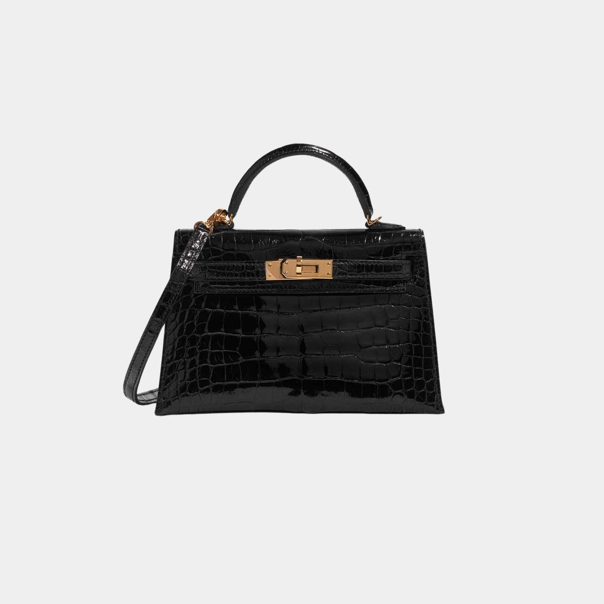 Kelly Mini II 20 Shiny Alligator Black Hermes оригінал – Купити в Україні – боковий вид