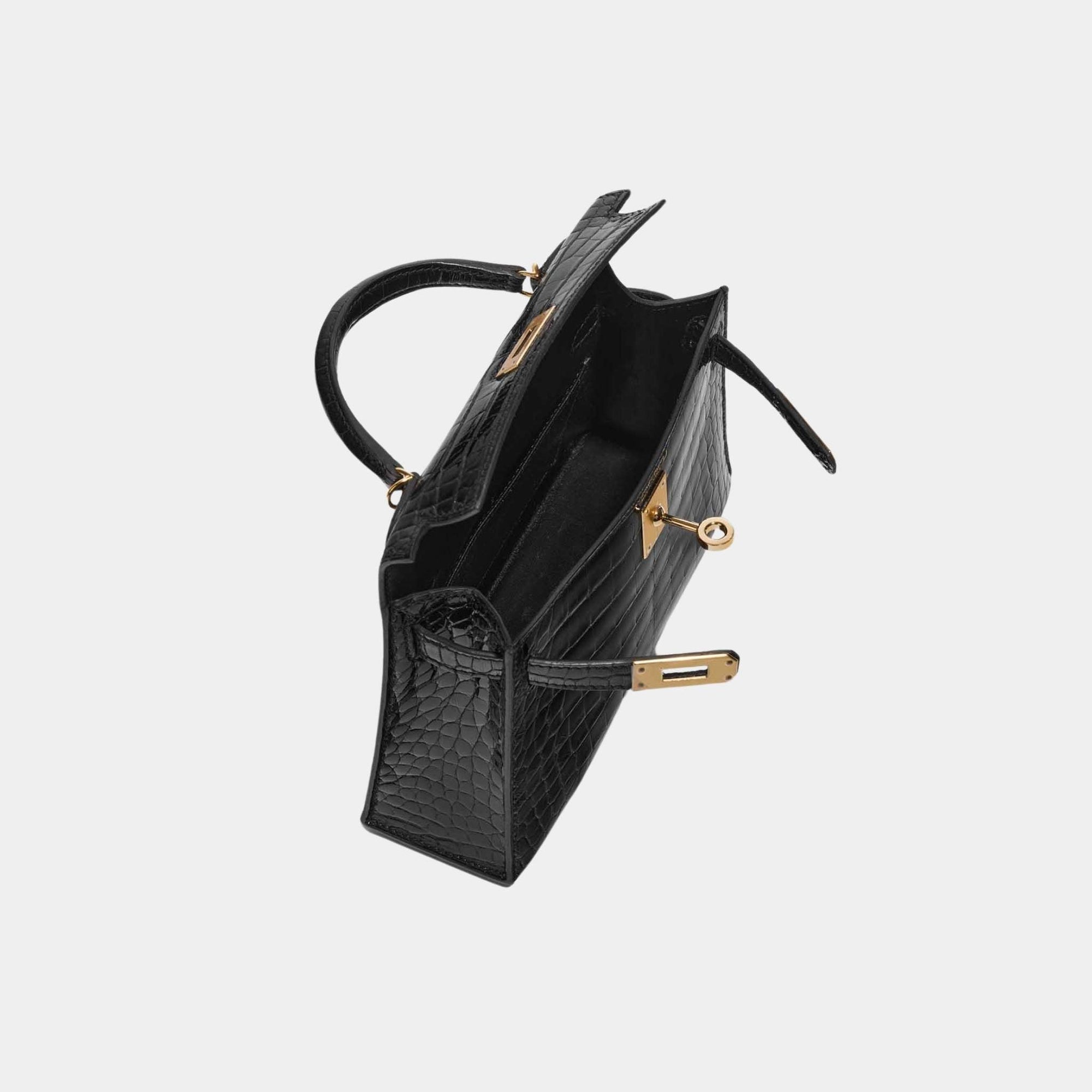 Kelly Mini II 20 Shiny Alligator Black Hermes оригінал – Купити в Україні – вид ззаду