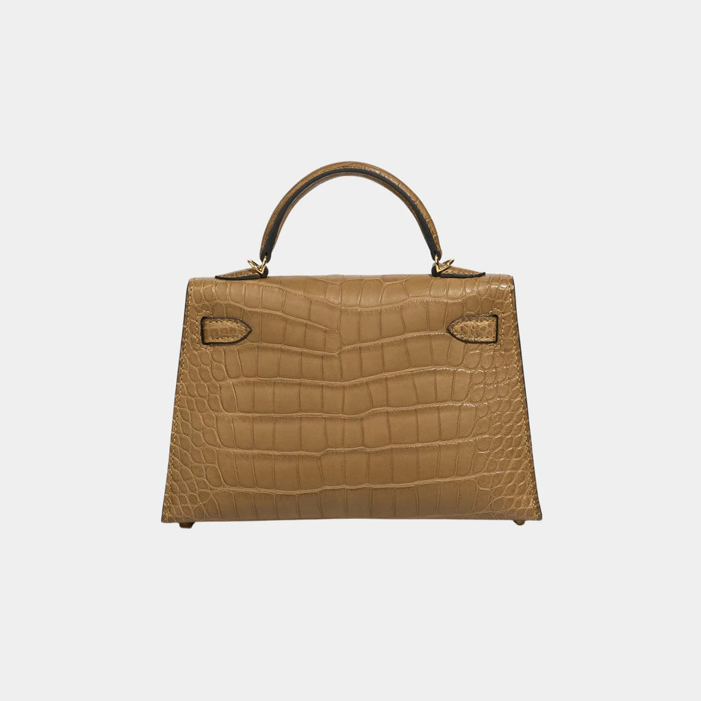 Kelly Mini Matte Alligator Kraft Ghw Hermes оригінал – Купити в Україні – вид ззаду