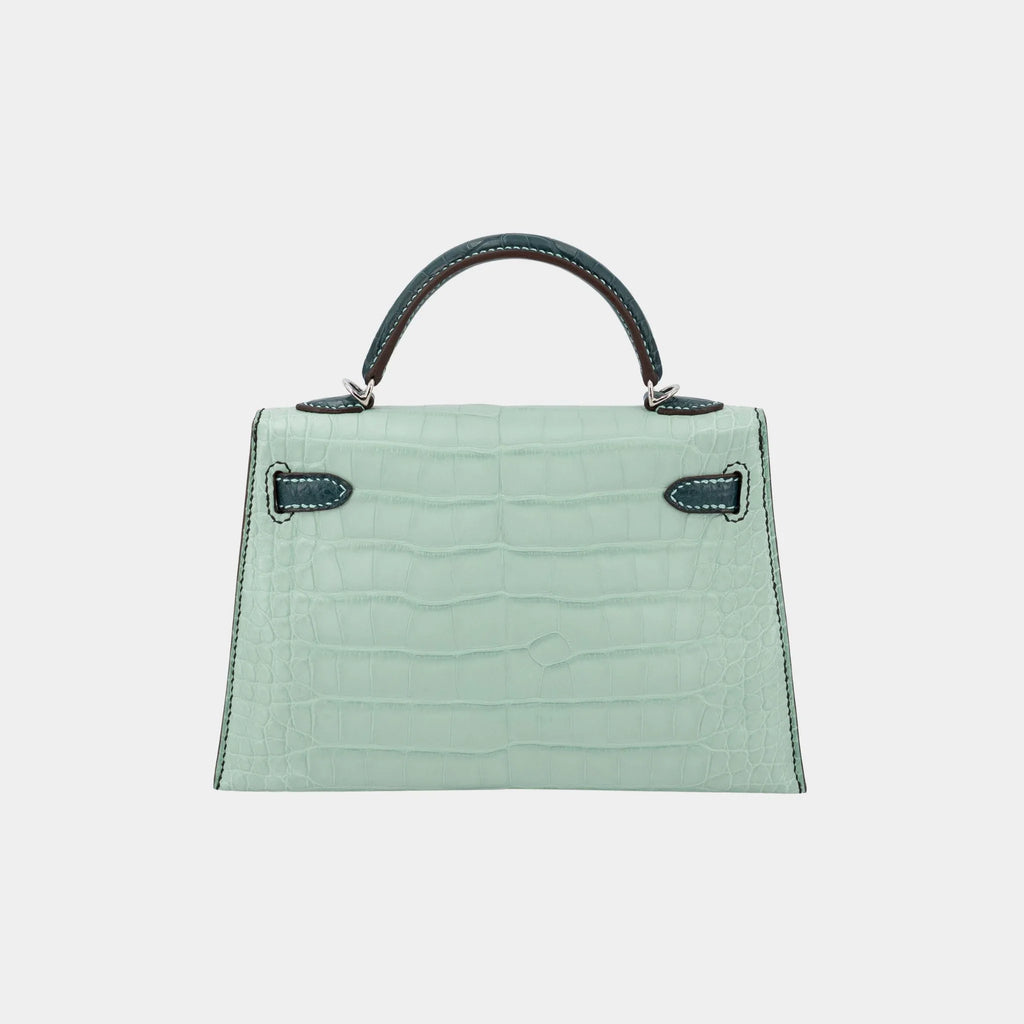 Оригінальна Kelly Mini Matte Alligator Vert Deau Hermes – вид ззаду