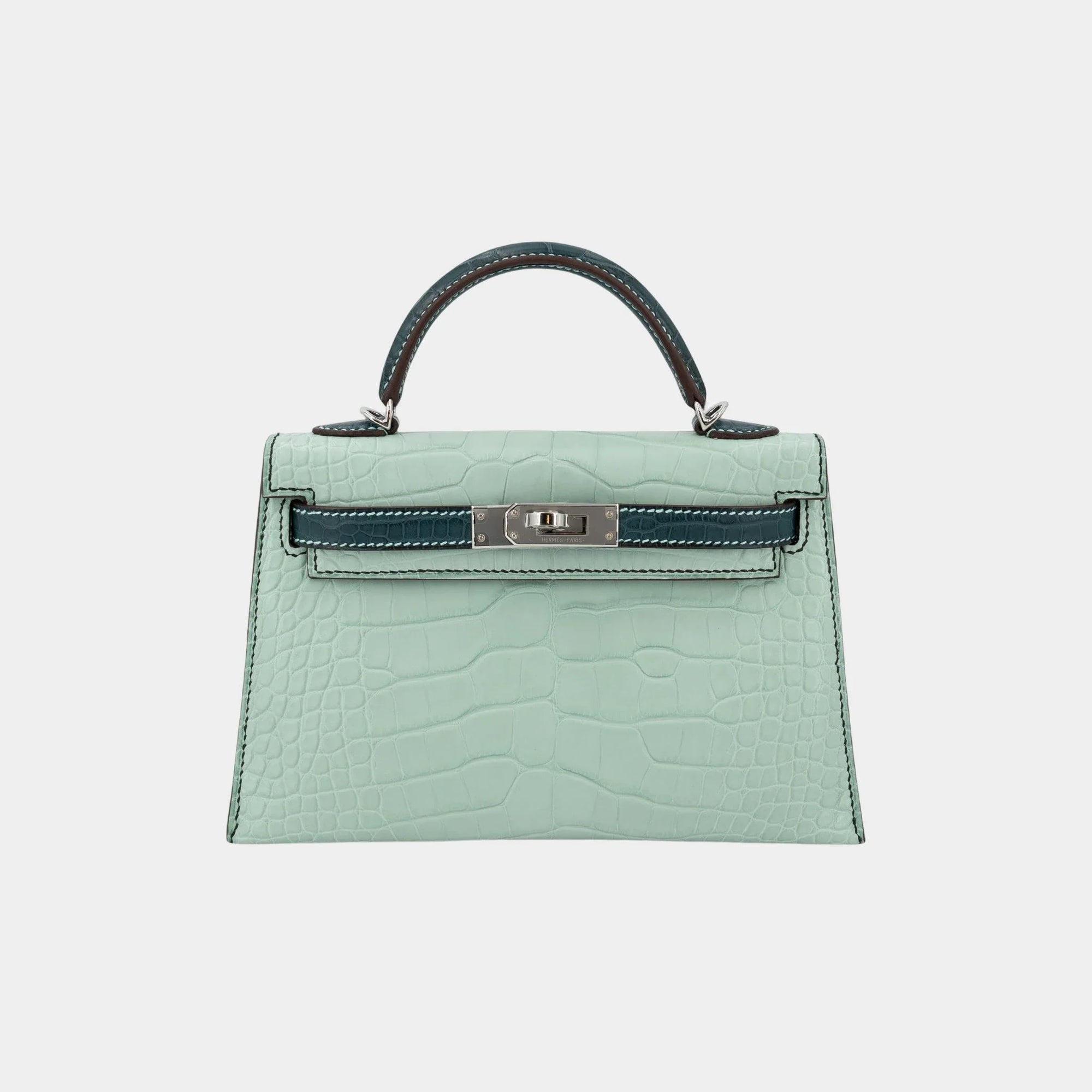 Оригінальна Kelly Mini Matte Alligator Vert Deau Hermes – боковий вид