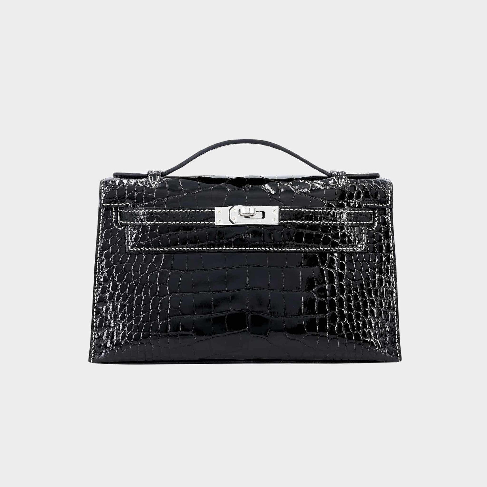 Оригінальна Kelly Pochette Hss Alligator Black Phw Hermes – боковий вид
