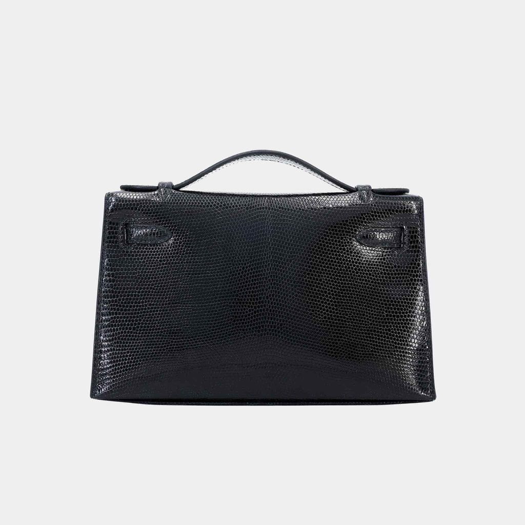 Оригінальна Kelly Pochette Lizard Black Ghw Hermes – вид ззаду