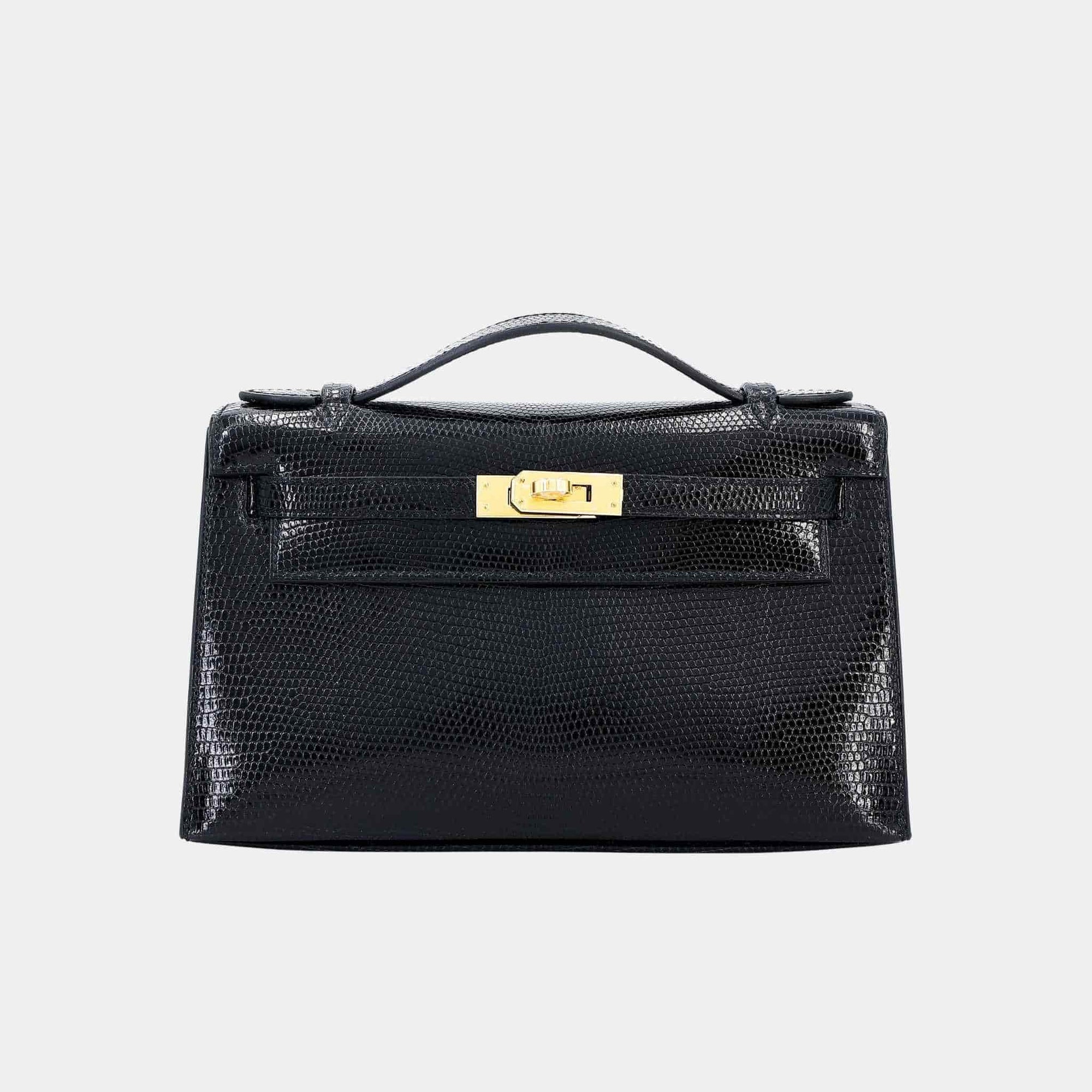 Оригінальна Kelly Pochette Lizard Black Ghw Hermes – боковий вид