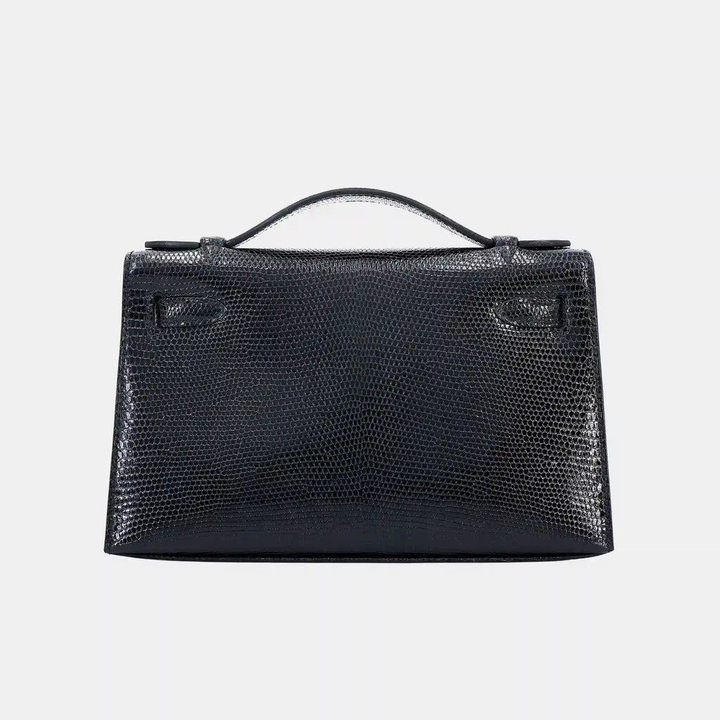 Kelly Pochette Lizard Black Phw Hermes – Гарантія оригінальності – вид ззаду
