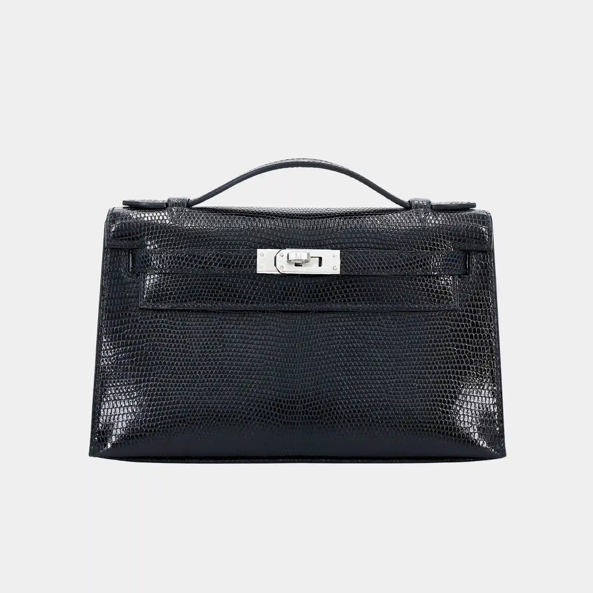 Kelly Pochette Lizard Black Phw Hermes – Гарантія оригінальності – боковий вид