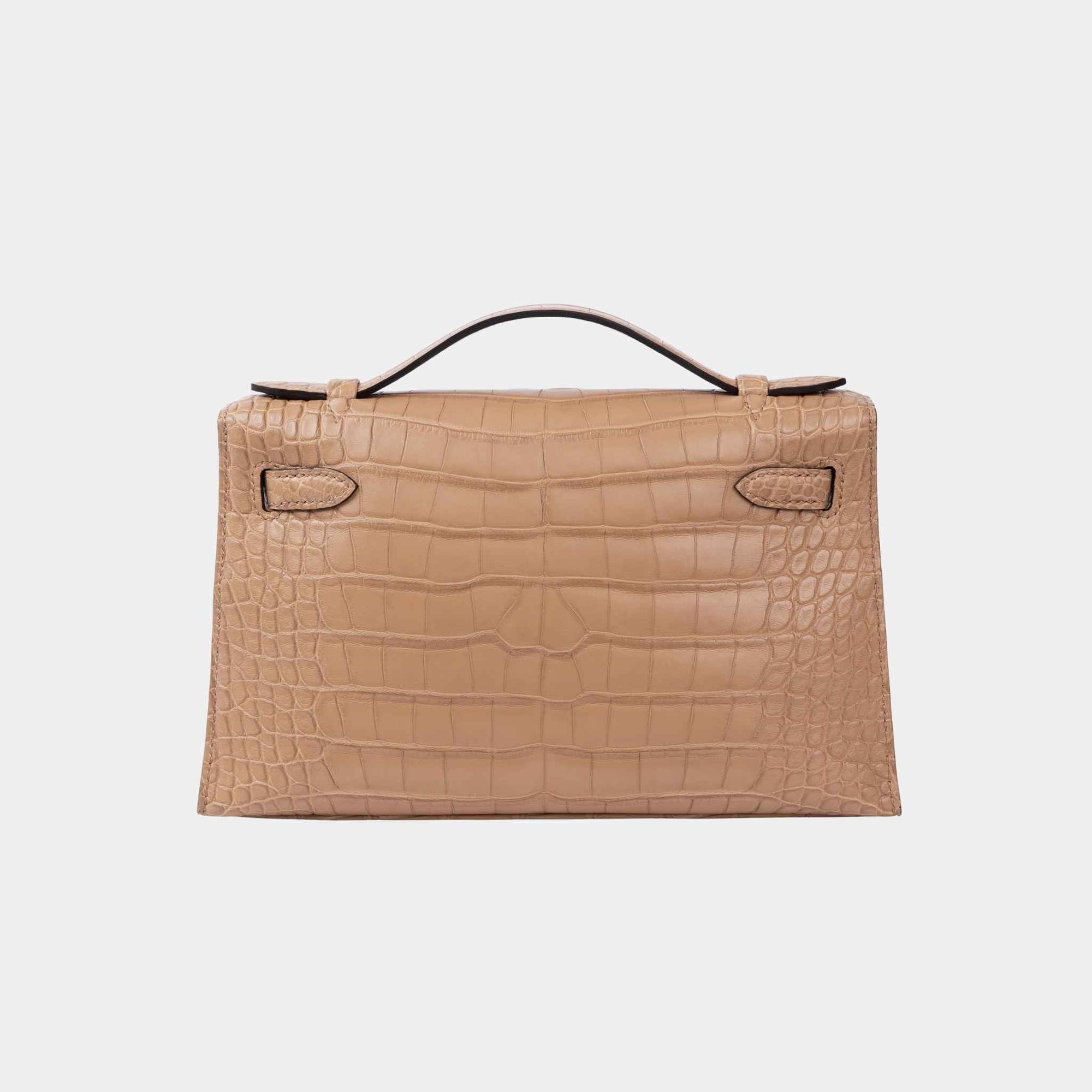 Kelly Pochette Matte Alligator Chai Ghw Hermes – Гарантія оригінальності – вид ззаду