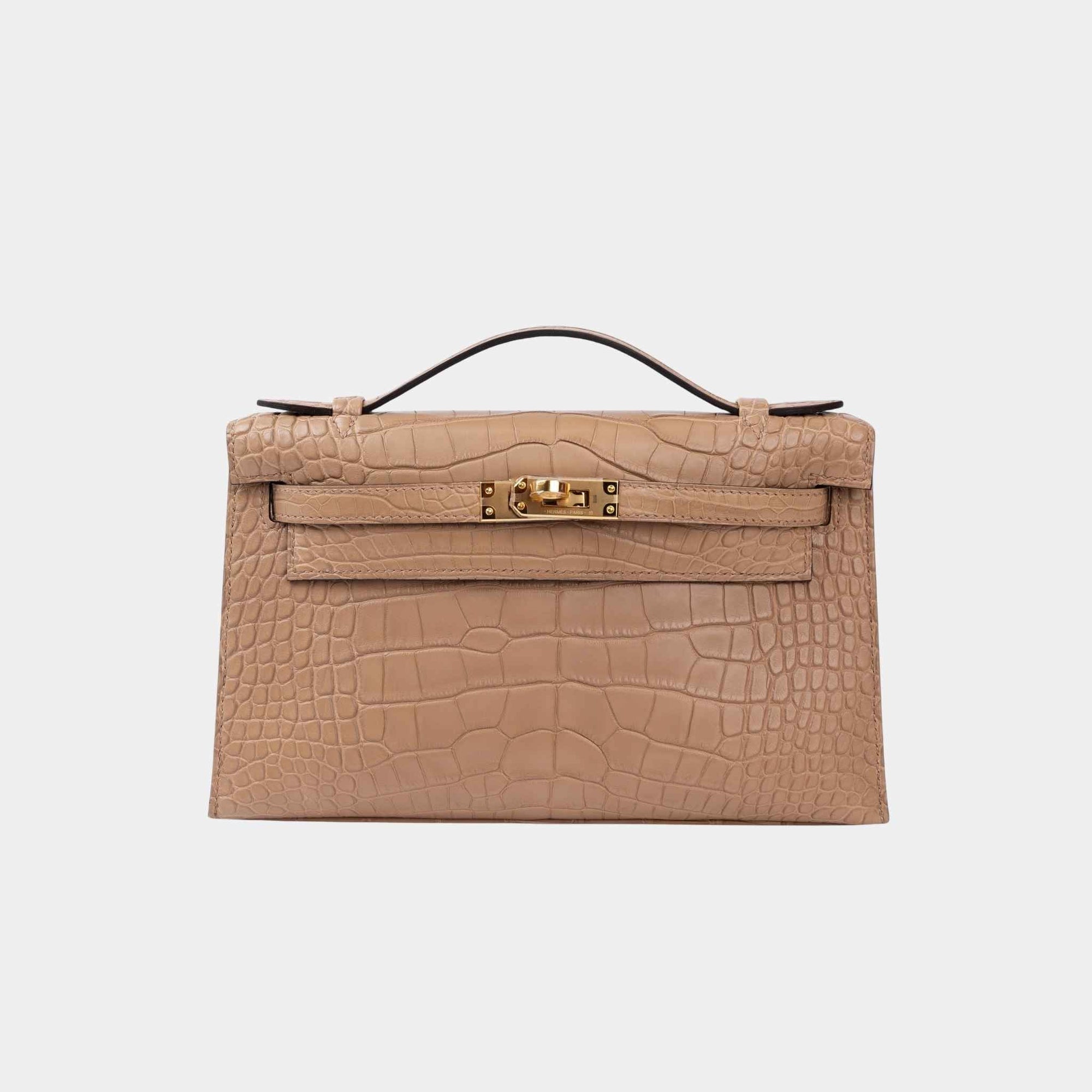 Kelly Pochette Matte Alligator Chai Ghw Hermes – Гарантія оригінальності – боковий вид