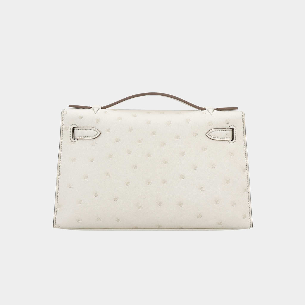 Оригінальна Kelly Pochette Ostrich Beton Phw Hermes – вид ззаду