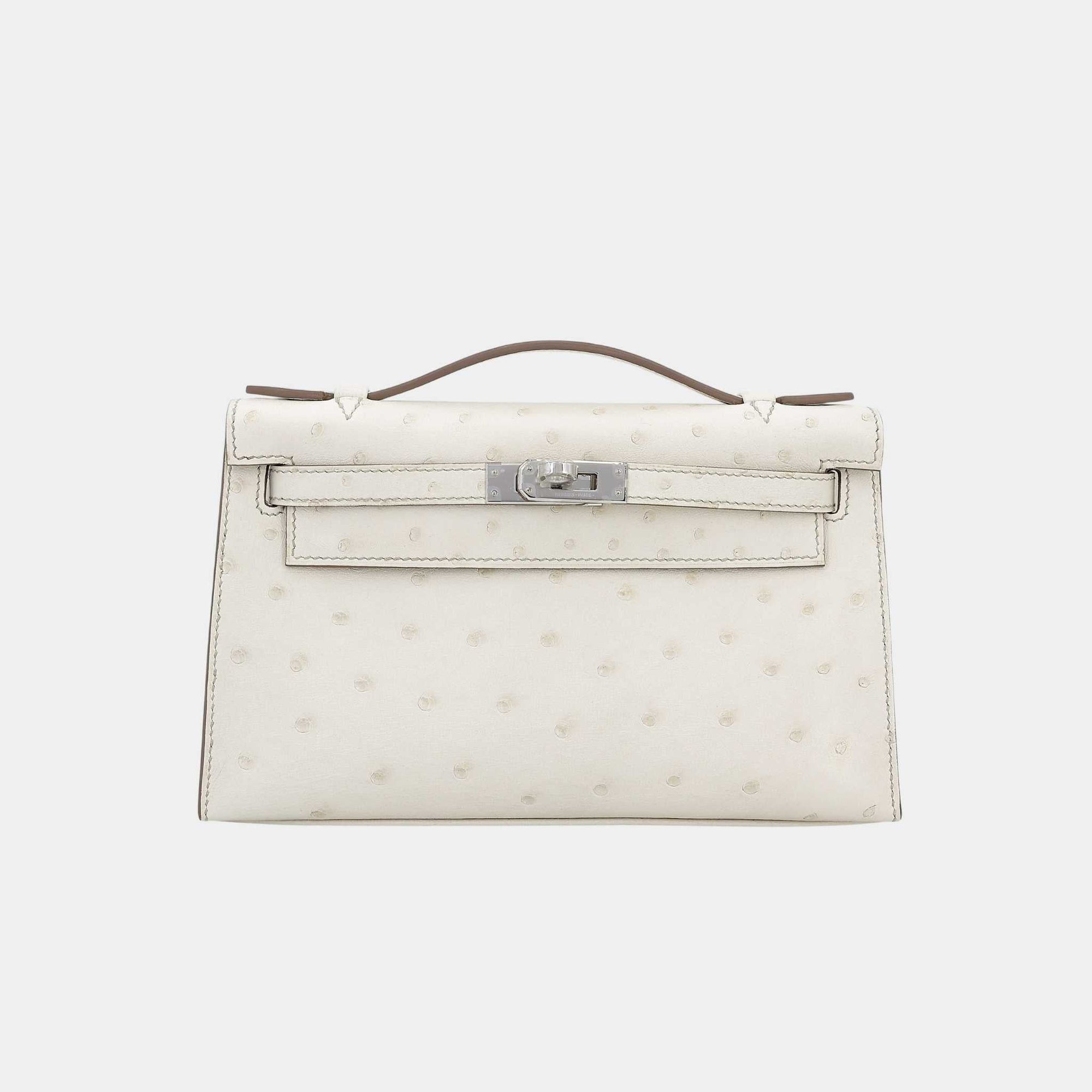 Оригінальна Kelly Pochette Ostrich Beton Phw Hermes – боковий вид