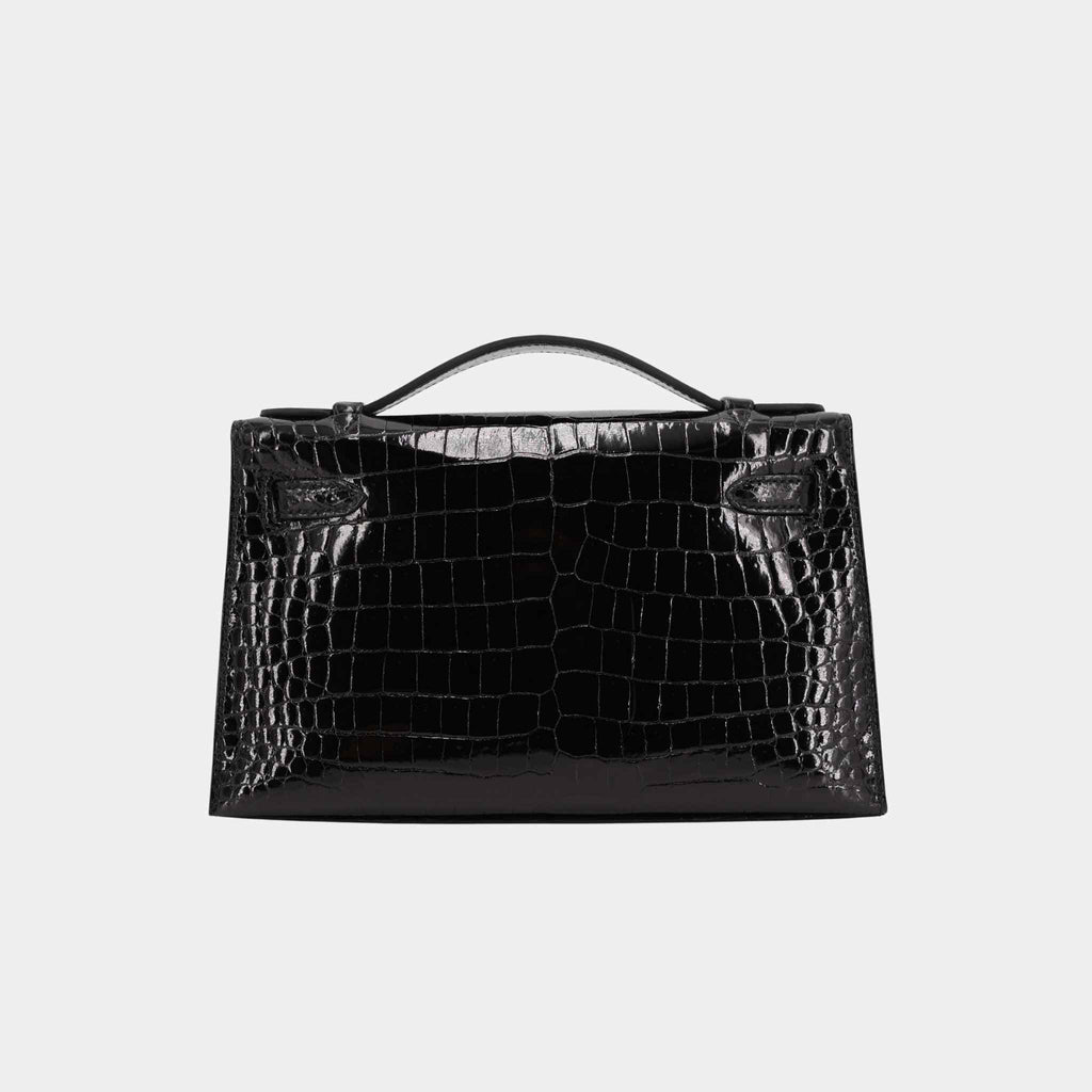 Kelly Pochette Porosus Crocodile Black Ghw Hermes – Гарантія оригінальності – вид ззаду
