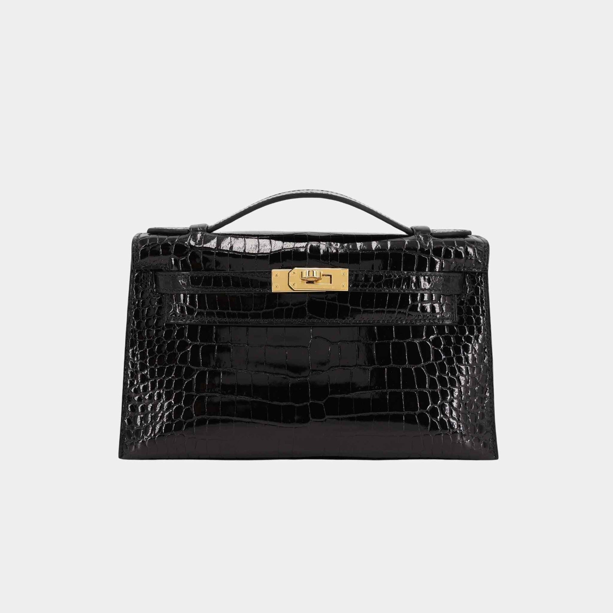 Kelly Pochette Porosus Crocodile Black Ghw Hermes – Гарантія оригінальності – боковий вид