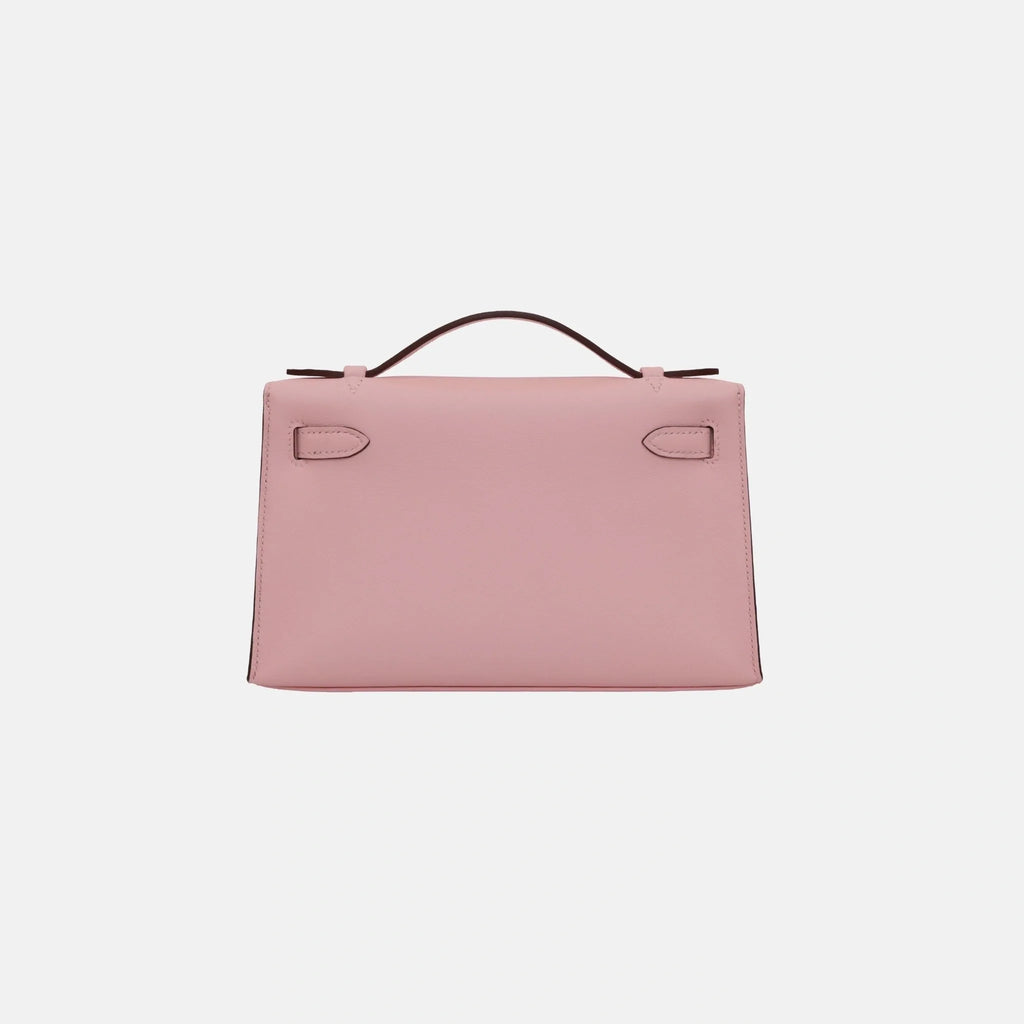 Kelly Pochette Rose Sakura And Gris Pearl Swift Phw Hermes – Гарантія оригінальності – вид ззаду