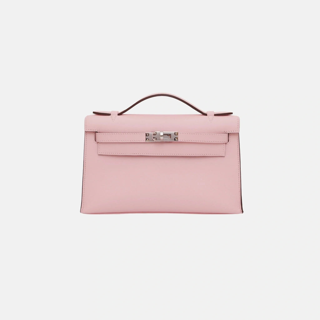 Kelly Pochette Rose Sakura And Gris Pearl Swift Phw Hermes – Гарантія оригінальності – боковий вид