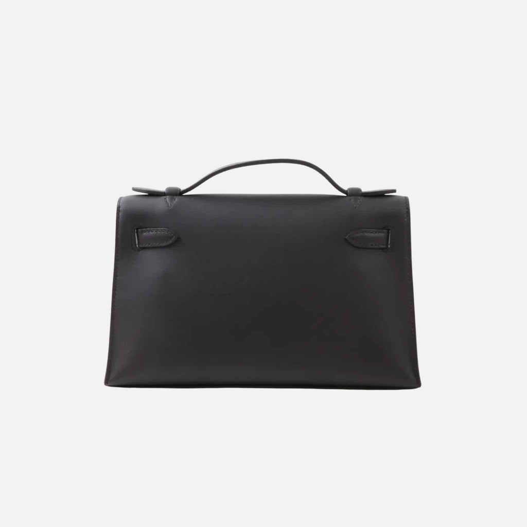 Оригінальна Kelly Pochette Swift Black Ghw Hermes – вид ззаду