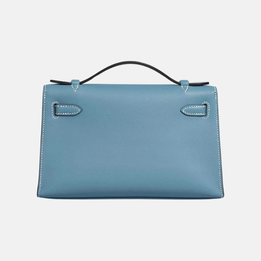 Kelly Pochette Swift Bleu Jean Hermes оригінал – Купити в Україні – вид ззаду