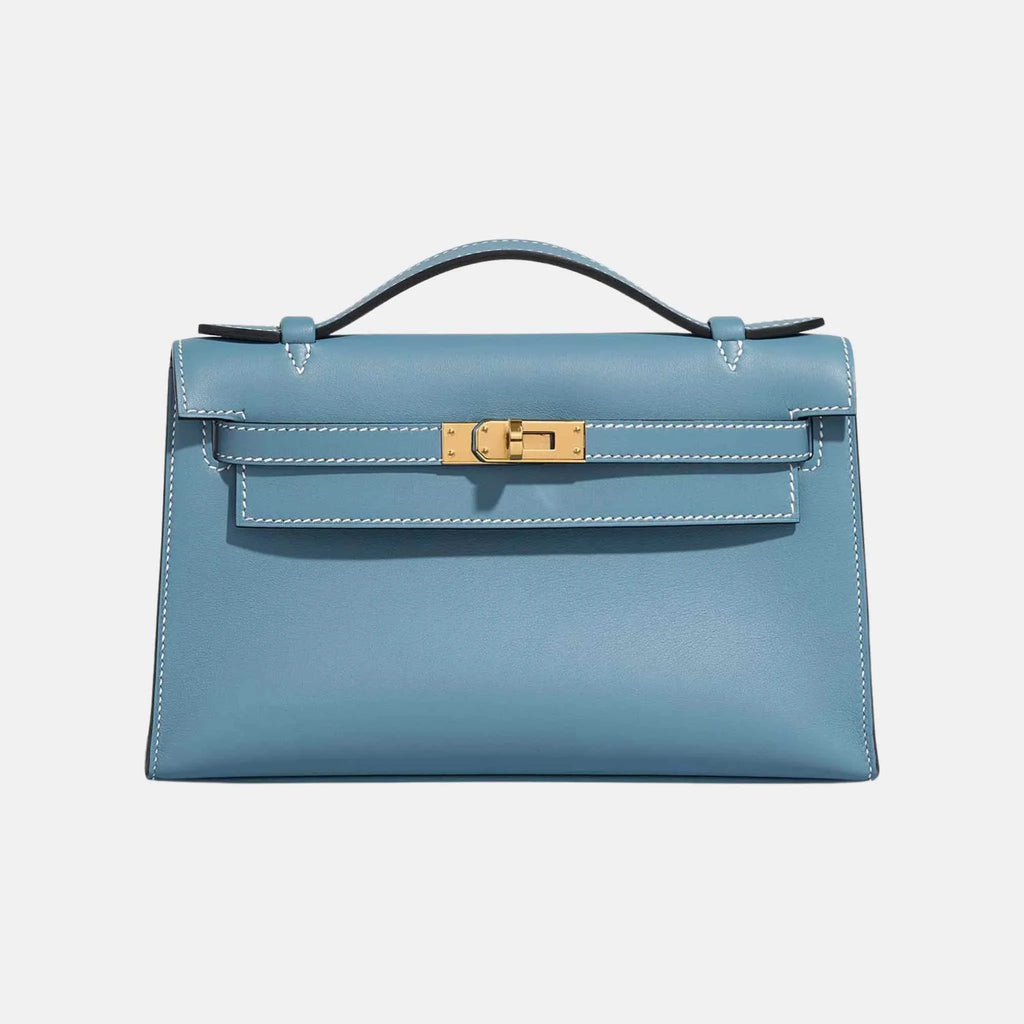 Kelly Pochette Swift Bleu Jean Hermes оригінал – Купити в Україні – боковий вид