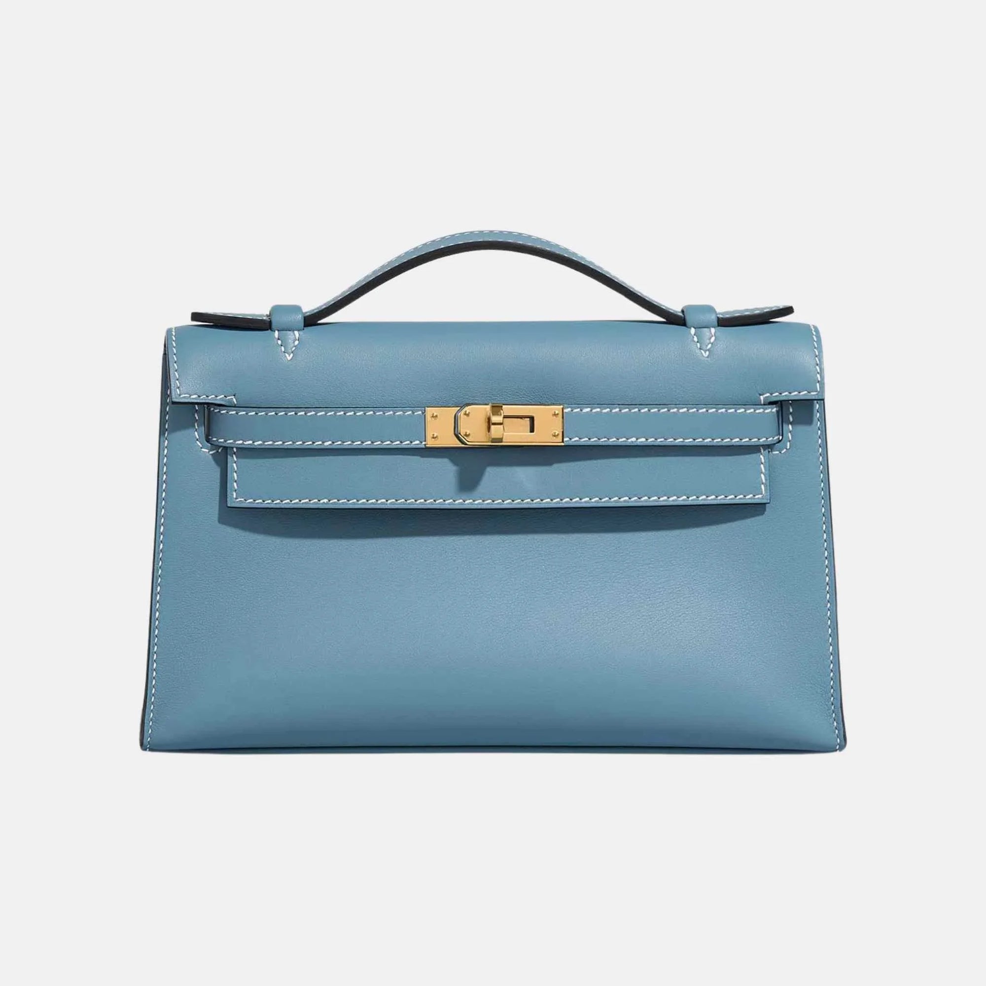 Kelly Pochette Swift Bleu Jean Hermes оригінал – Купити в Україні – боковий вид