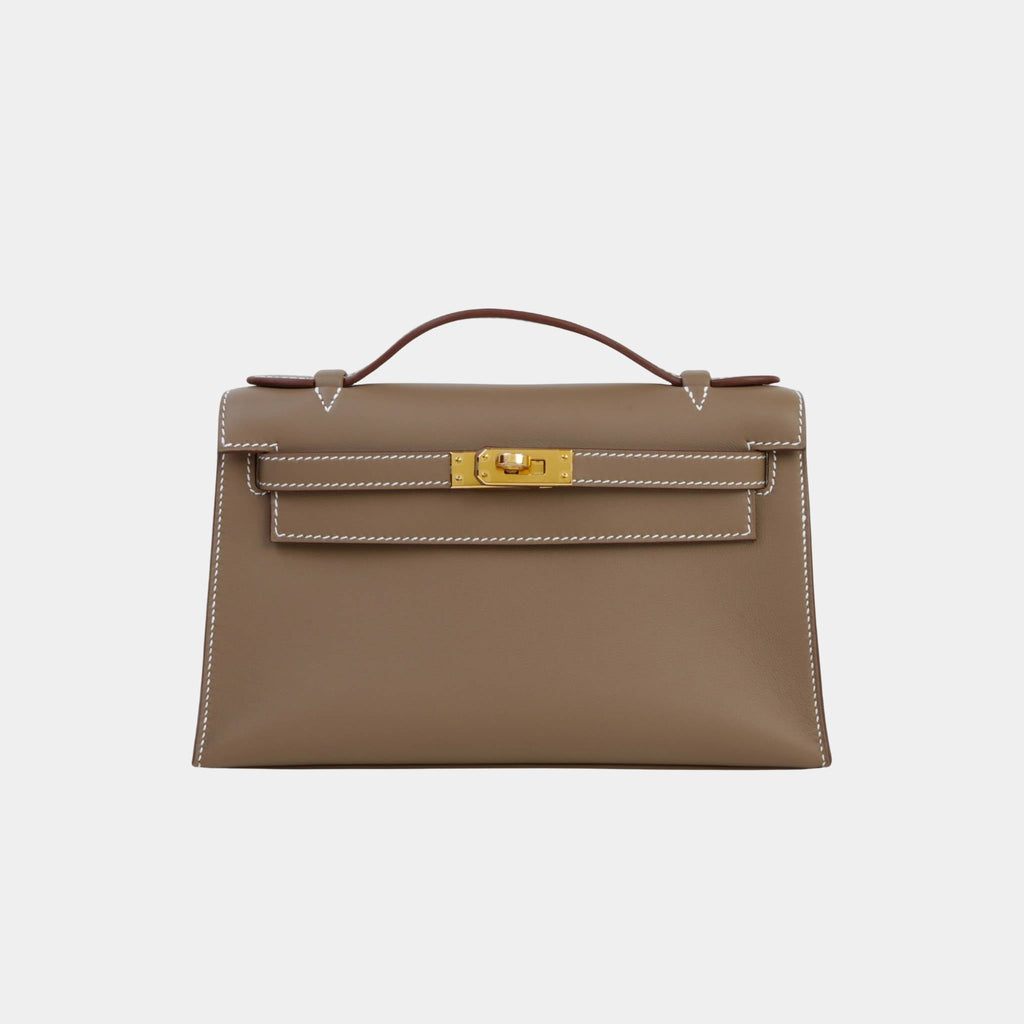 Оригінальна Kelly Pochette Swift Etoupe Ghw Hermes – боковий вид